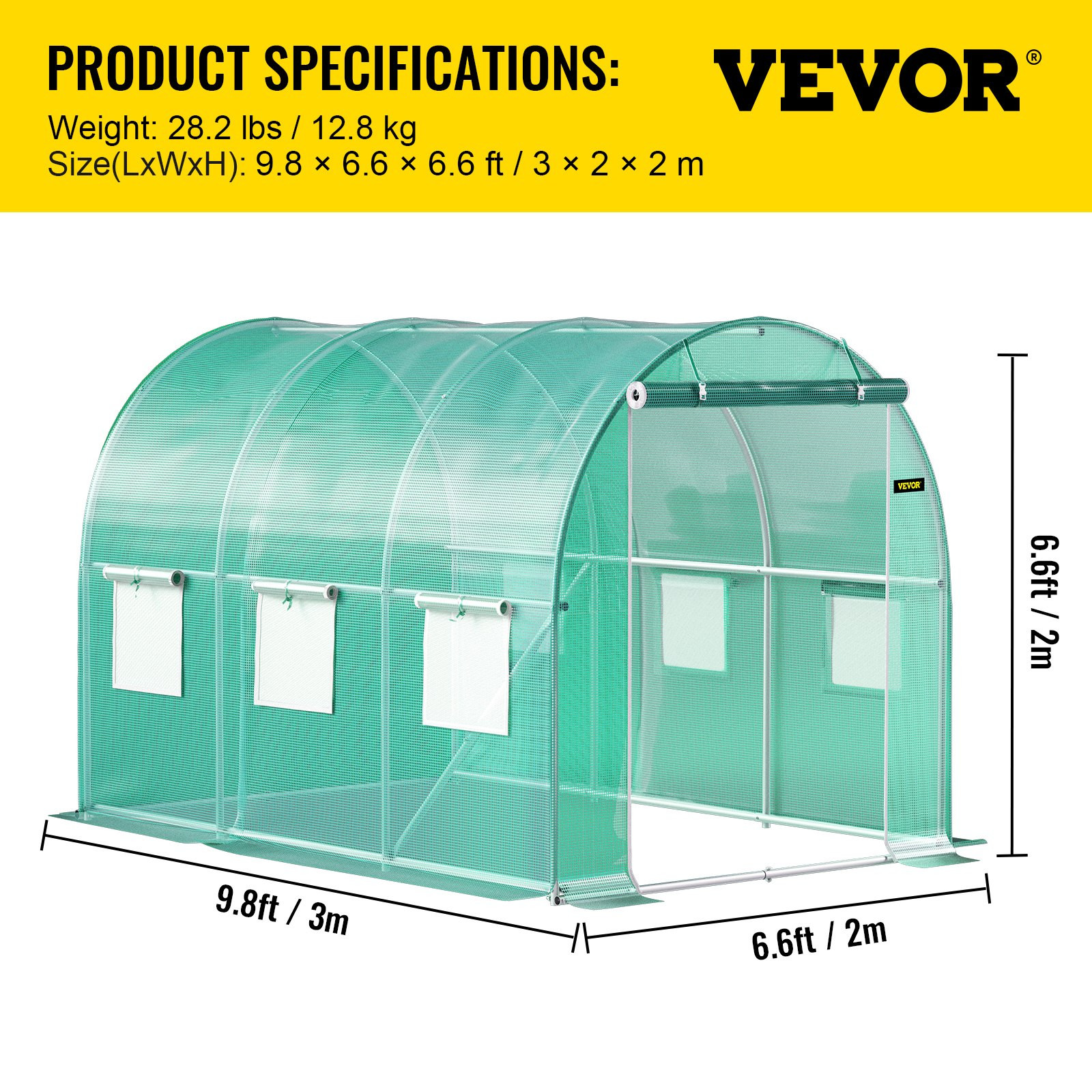 VEVOR Walk-in Tunnel Greenhouse, 9.8 x 6.6 x 6.6 ft Portable Plant Hot House w/