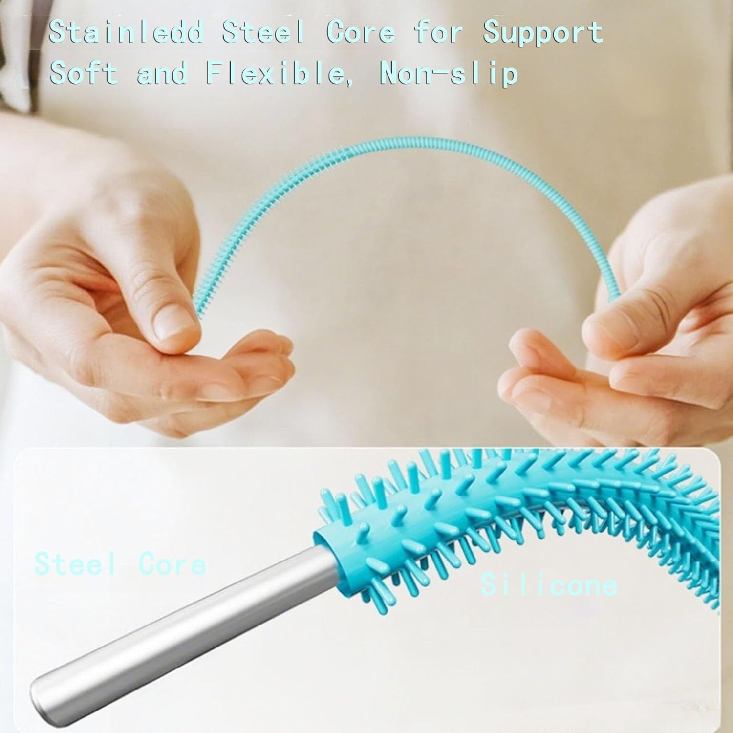 Silicone Straw Cleaner Brush, Reusable, Extra Long for Cleaning Tumbler, Handle