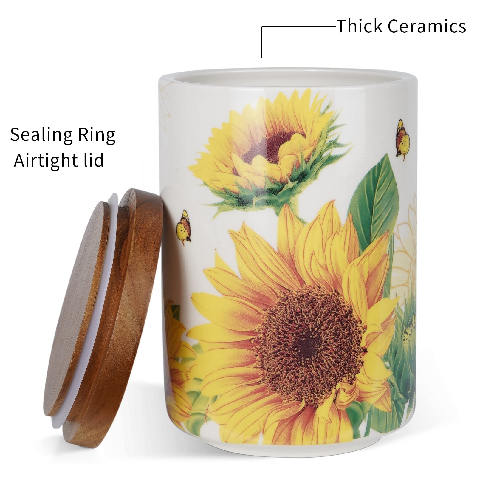 Ceramic Canister Set for Kitchen – Sunflower Design, Tea Coffee Sugar Storage, 3