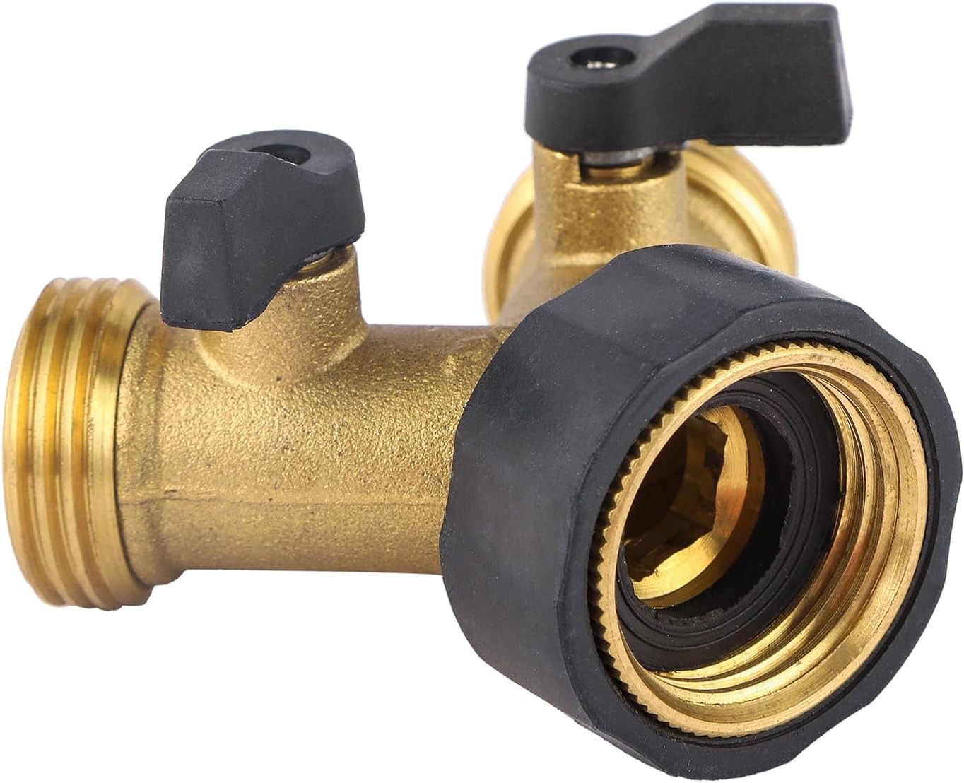 Garden Hose Splitter 2 Way Heavy Duty, Brass Faucet Adapter 3/4”, Yellow