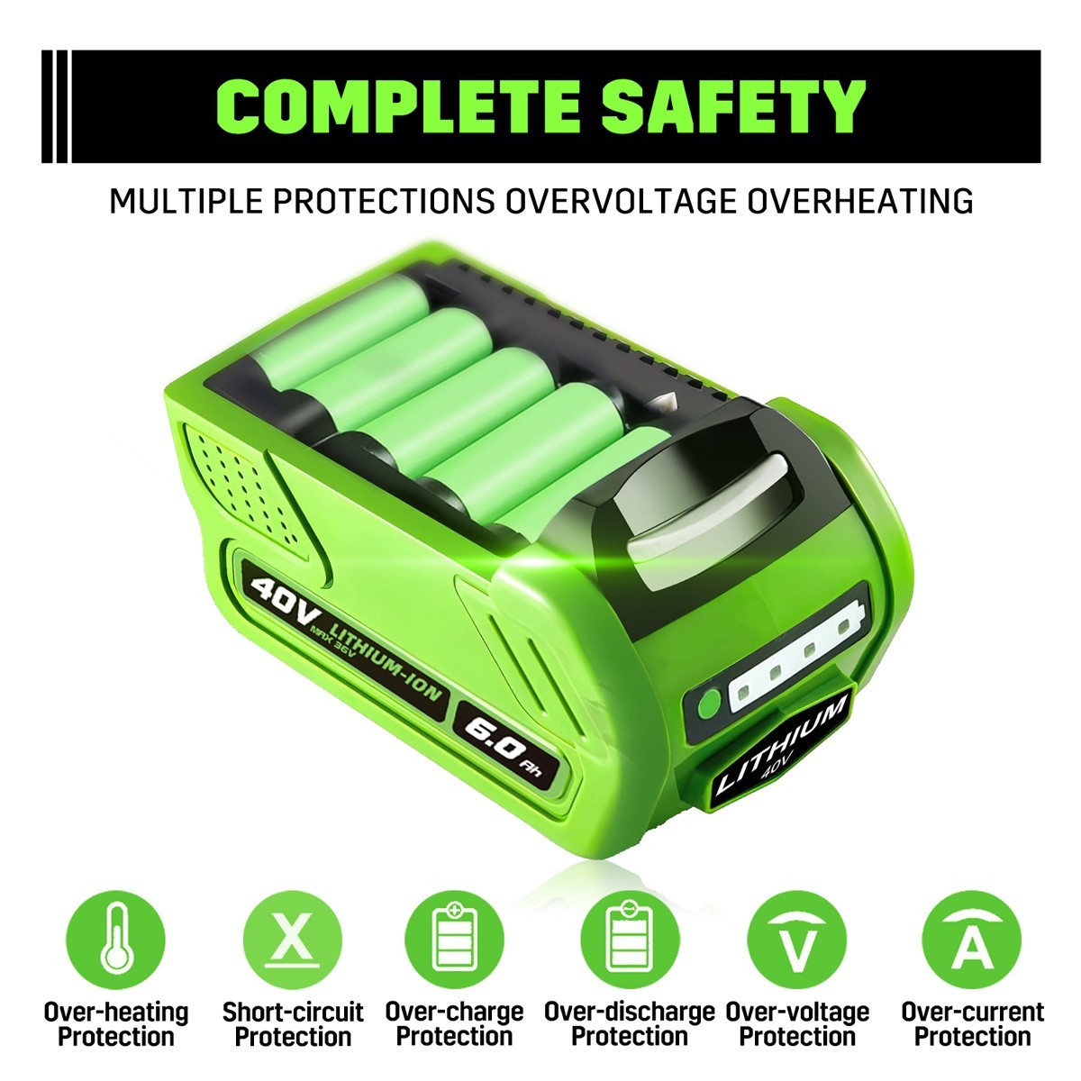 New 40V 6.0Ah For Greenworks 40Volt G-MAX Li-ion Battery 29472 29462 29252 20202