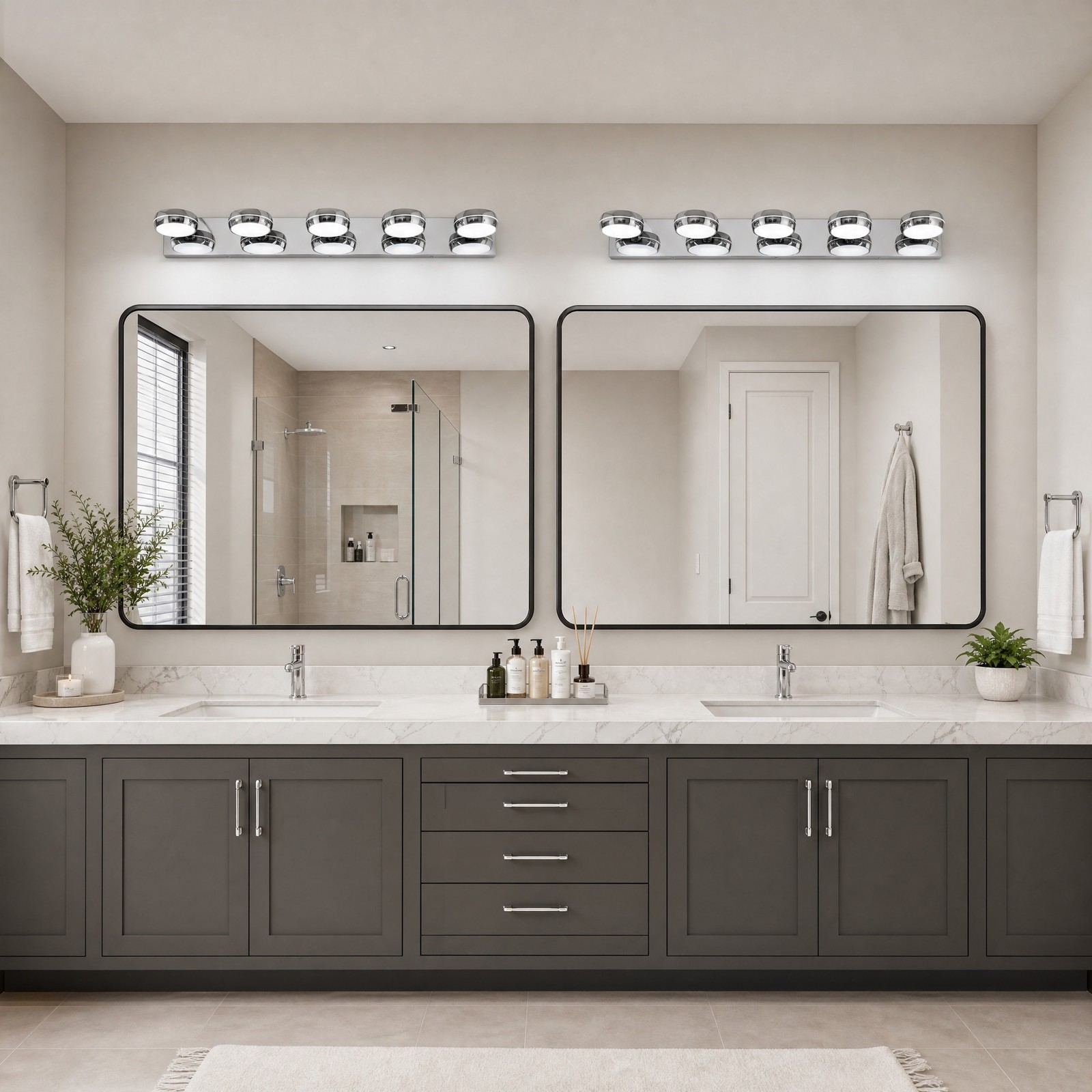 35 in Bathroom Modern Chrome LED Vanity 5 Light Over Mirror Wall Sconce Fixture