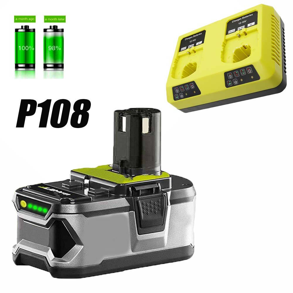 For RYOBI P108 18V p105 p102 High Capacity Lithium Battery/Dual Charger