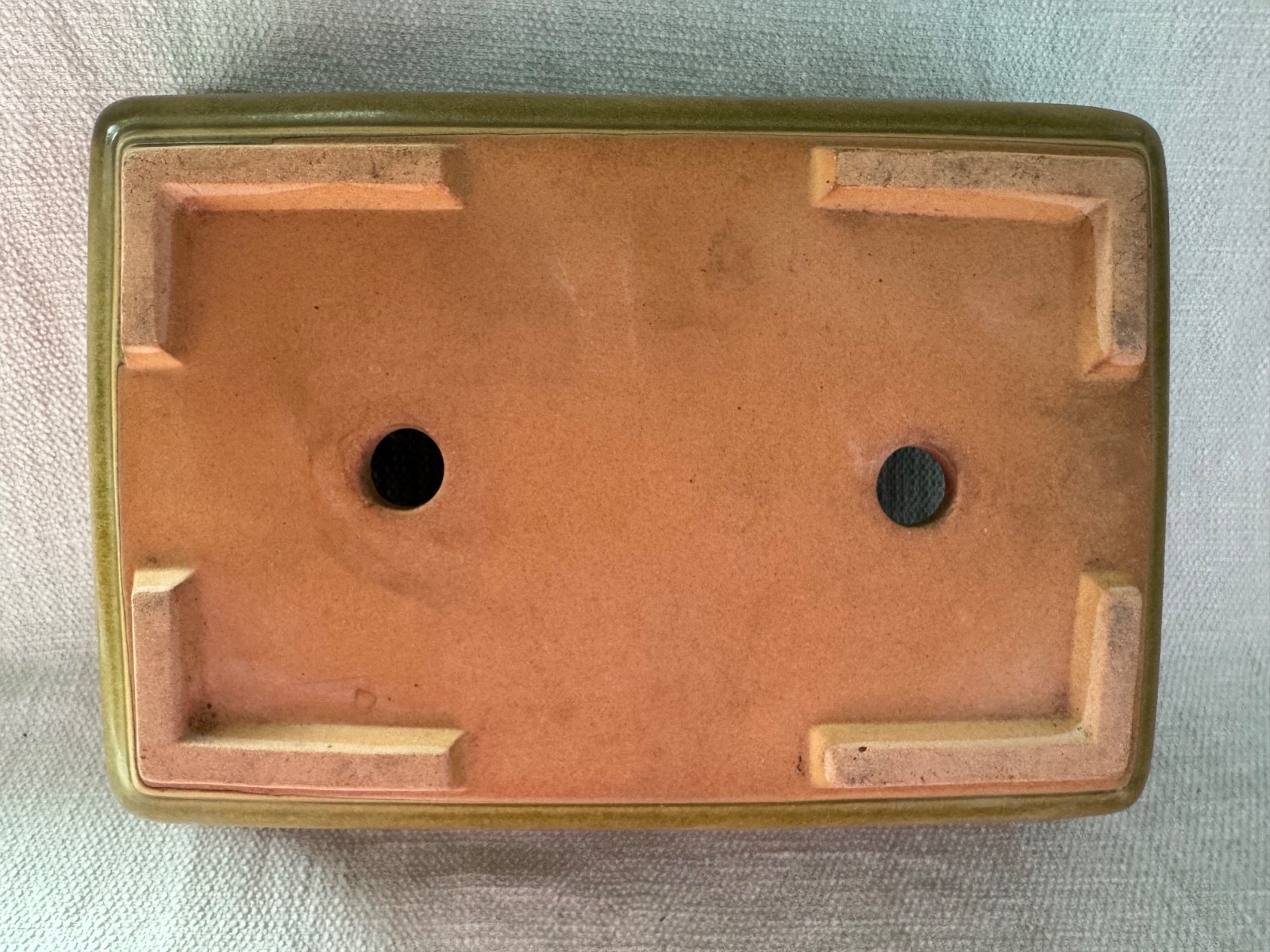 LARGE vintage Japanese rectangle bonsai pot 12.75” x 9” RARE green-yellow glaze