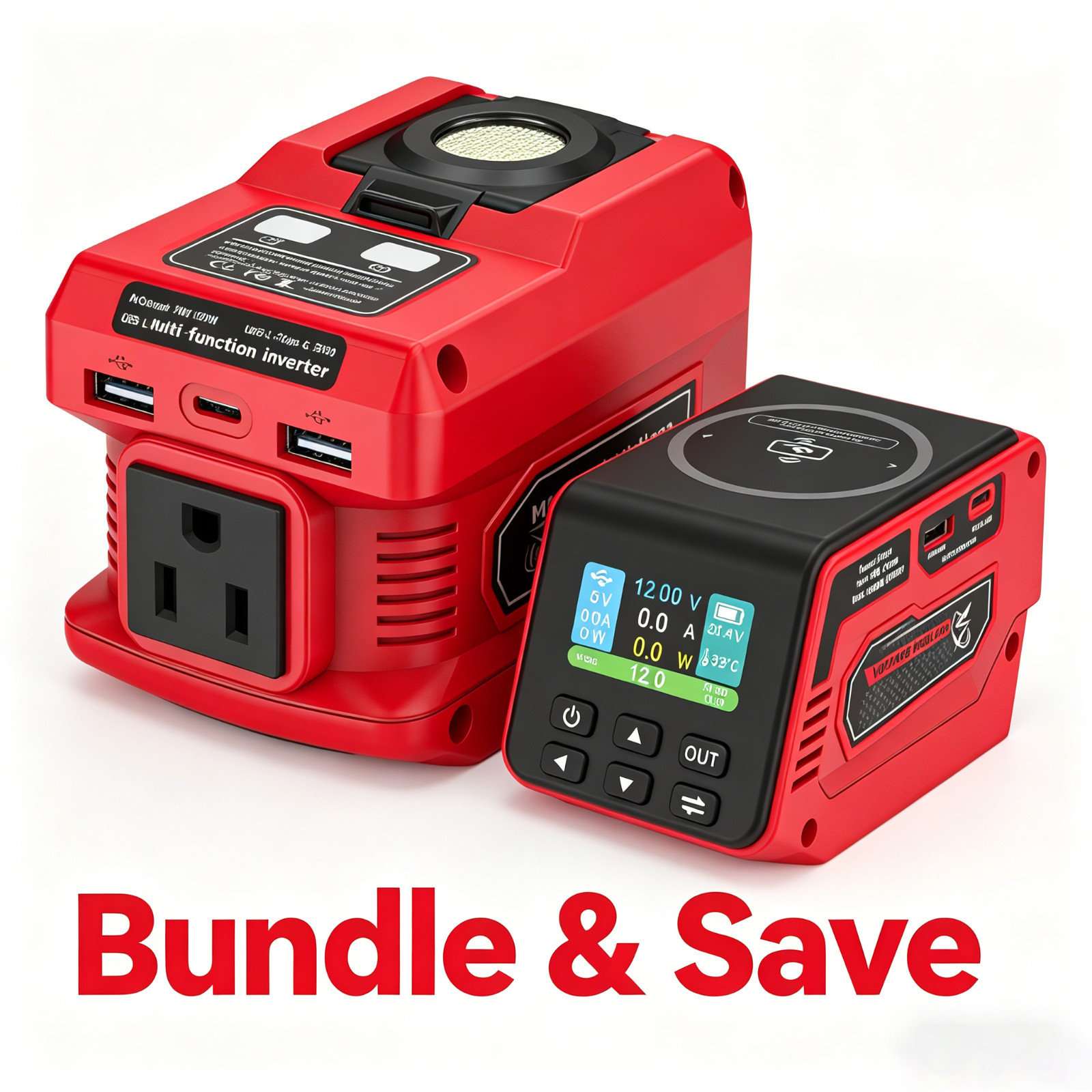 2-in-1 Power Inverter&300W DC Regulator for Milwaukee 18V Battery PD 140W AC110V