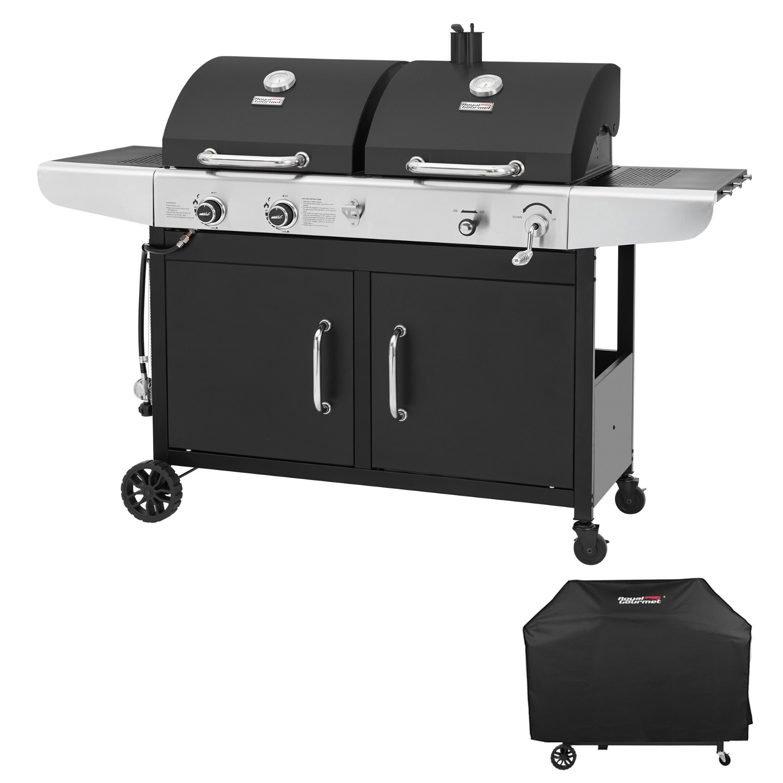 Royal Gourmet Gas Charcoal Combo Grill Dual Fuel Outdoor BBQ With Cover Black
