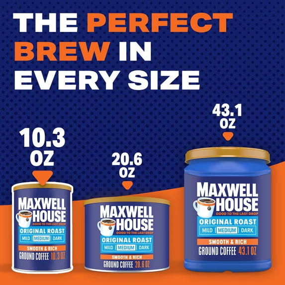 Maxwell House Original Roast Ground Coffee 10.3 oz Canister Medium Roast Ground.