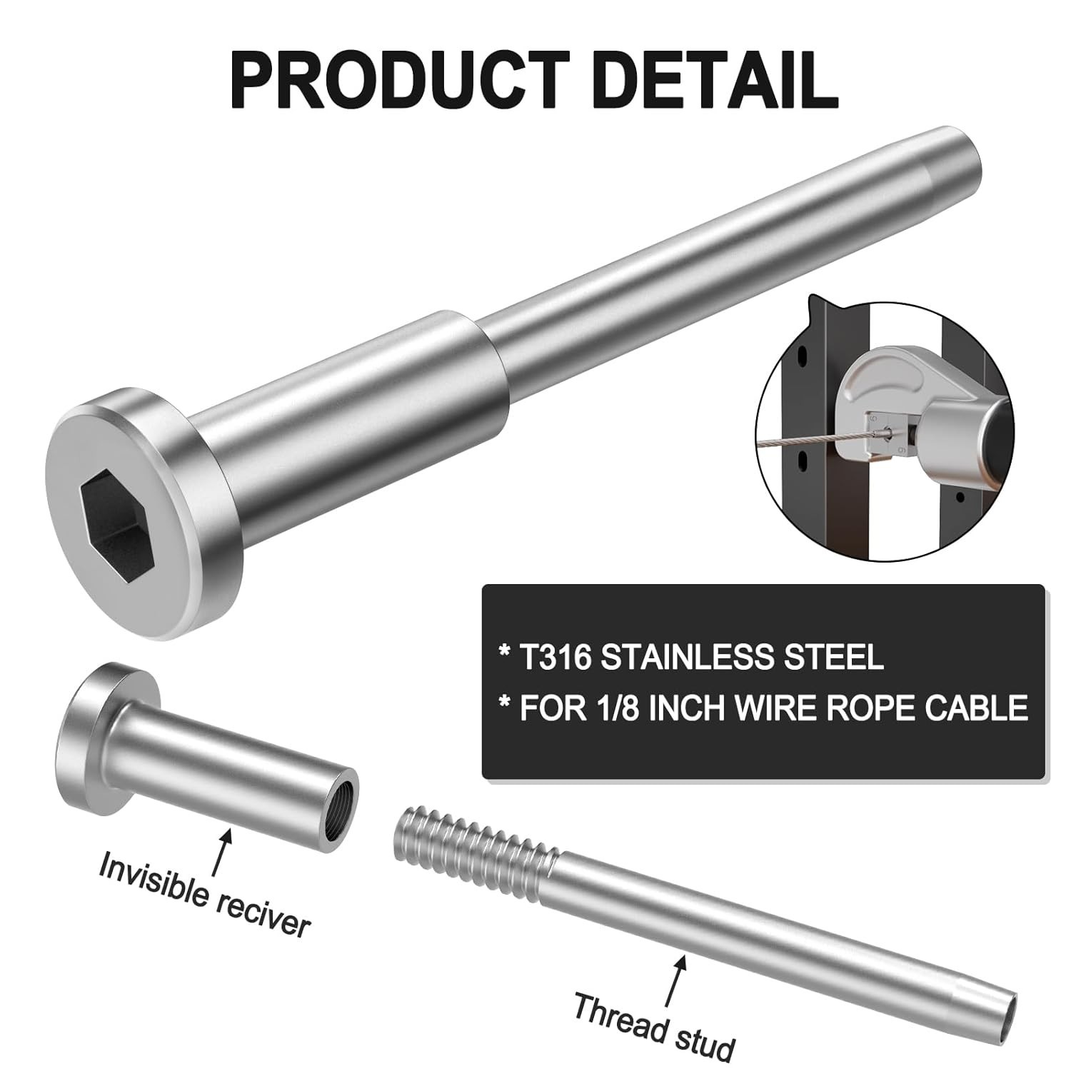 50 Pack Invisible Cable Railing kit, T316 Stainless Steel 1/8″ Invisible ……