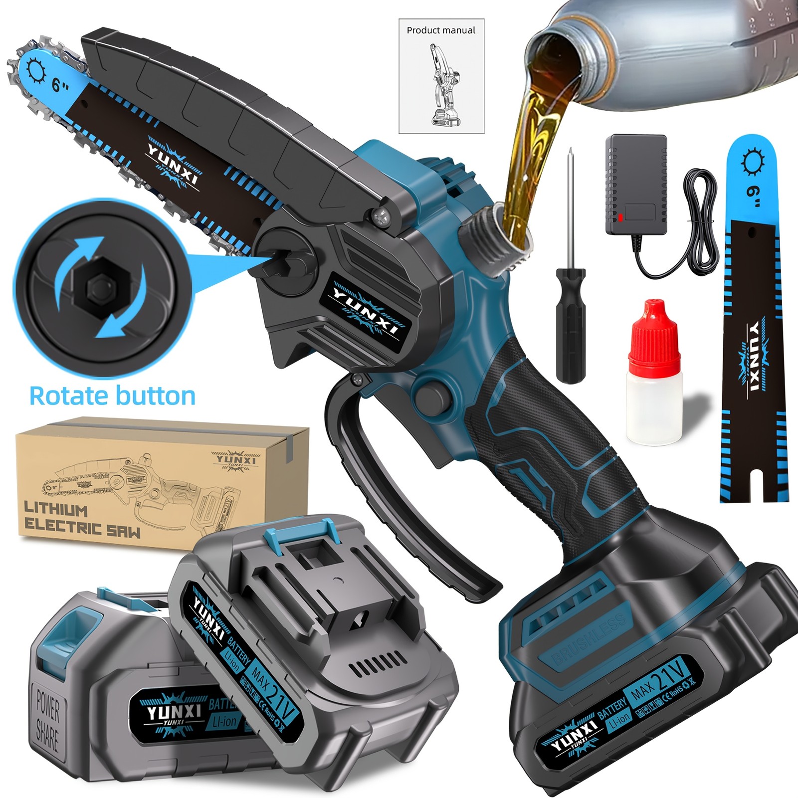 6″ Mini Chain Saw, Portable Cordless Electric Lightweight Chainsaw with Battery