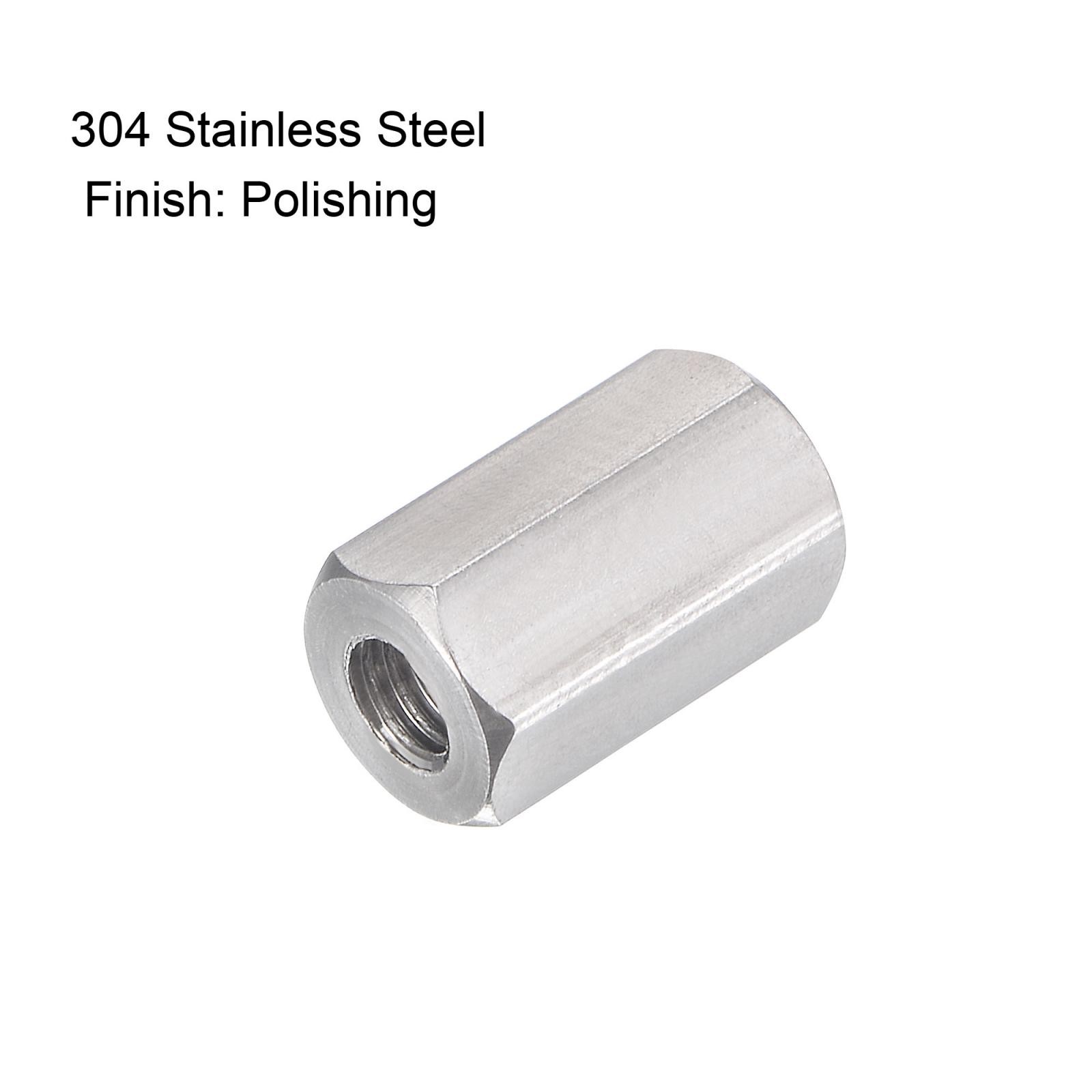 10 Pack M4 x 0.7-Pitch 12mm Length 304 Stainless Steel Metric Hex Coupling Nut
