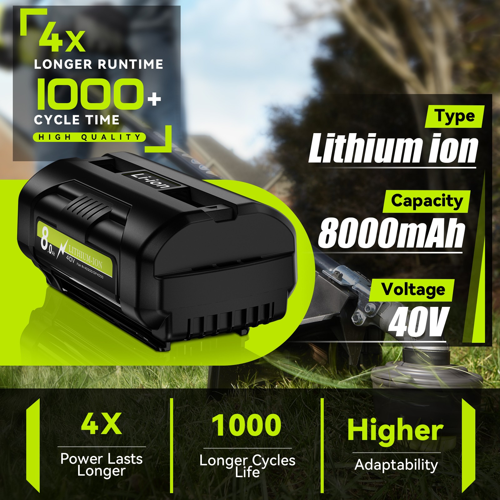 OP4050 For Ryobi 40V Lithium 8000mAh OP40602 OP40261 OP4060 OP4030 8.0Ah Battery