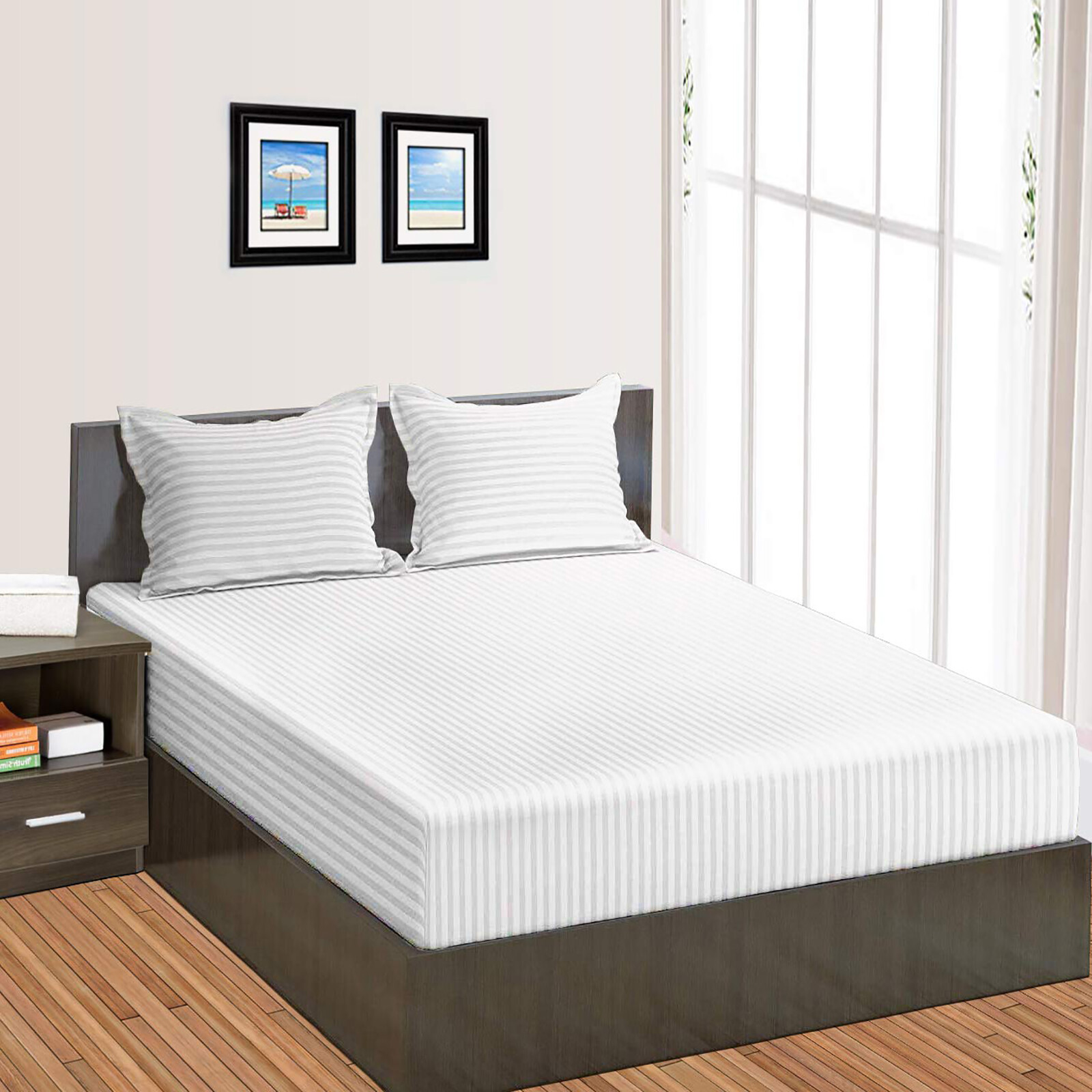 Organic Cotton 1000-1200 TC Stripe 1 PC Fitted Sheet Extra Depth Pocket US King