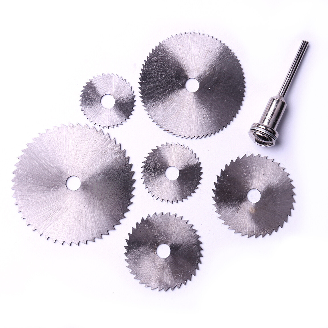 Screw Mandrel Rotary Tool Set 6xHss Circular Saw Blades Core Discs + 1/8″ Shank