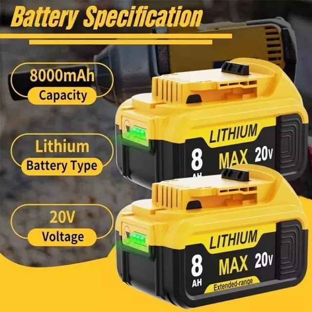 2 PACK For DeWalt DCB205-2 20V 20 Volt Max XR 8.0AH Lithium Ion Battery DCB206-2