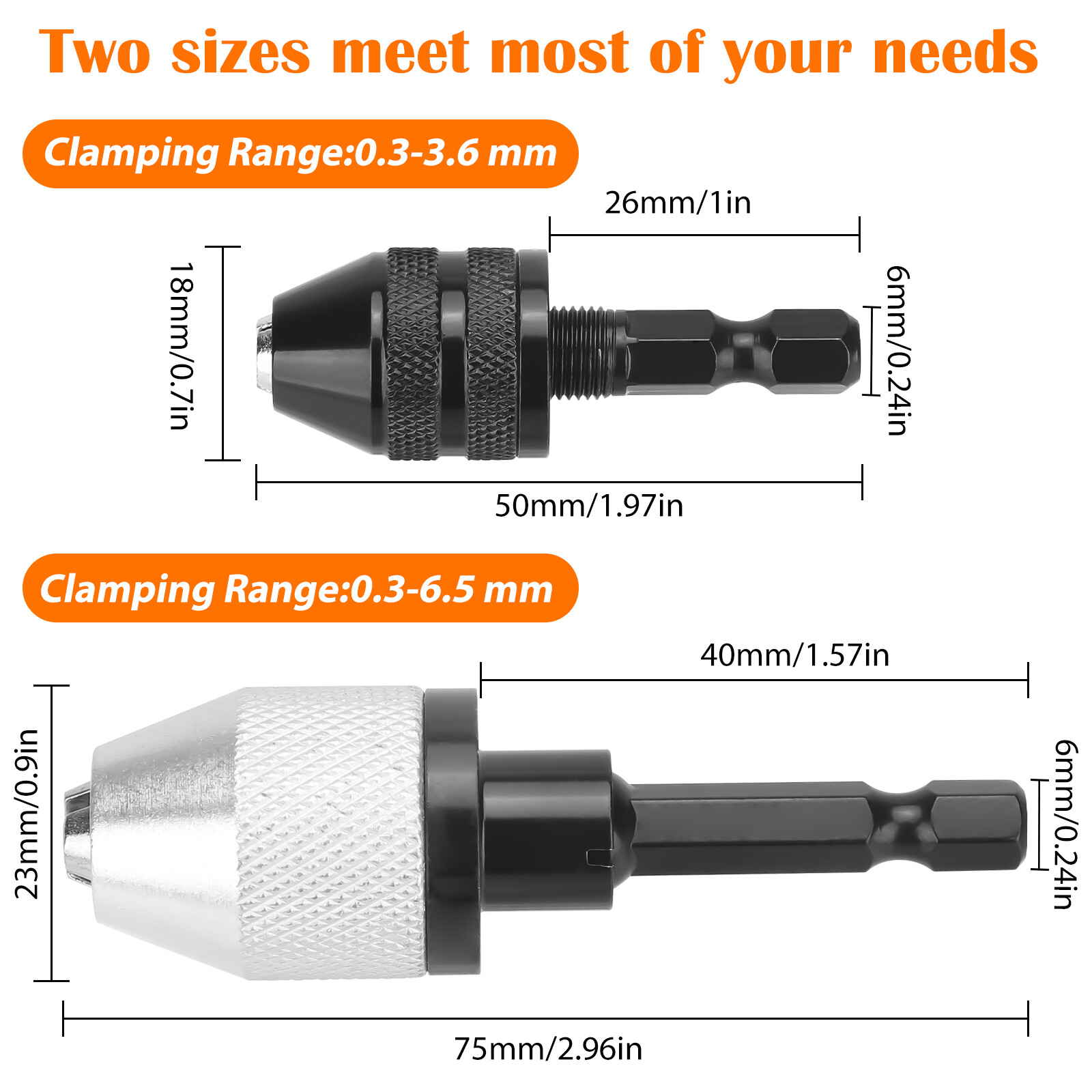 2x Keyless Chuck Conversion 1/4″ Hex Shank Adapter Drill Bit Quick Change Driver
