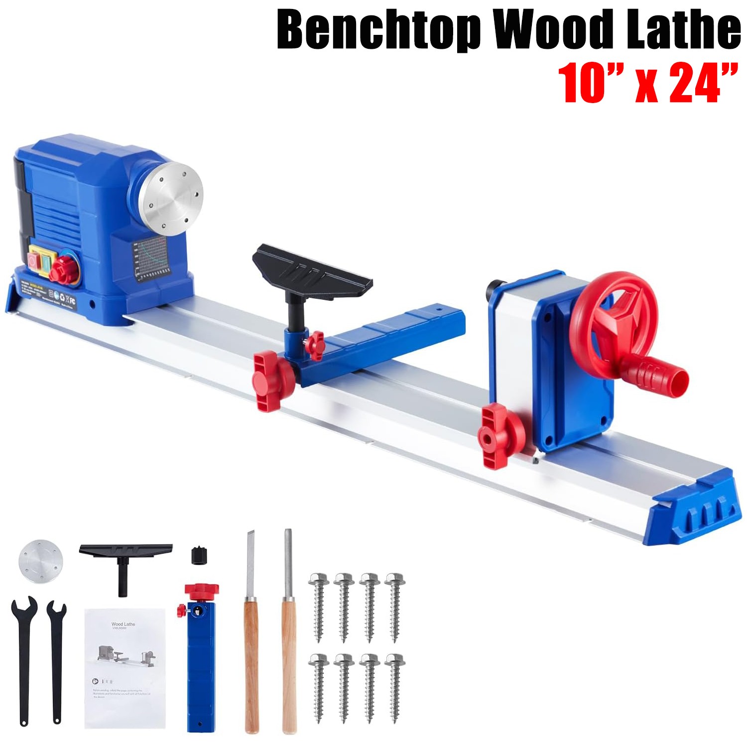 Wood Lathe 10″ x 24″ Wood Turning Benchtop Wood Lathe Variable Speed 0.8 HP 600W