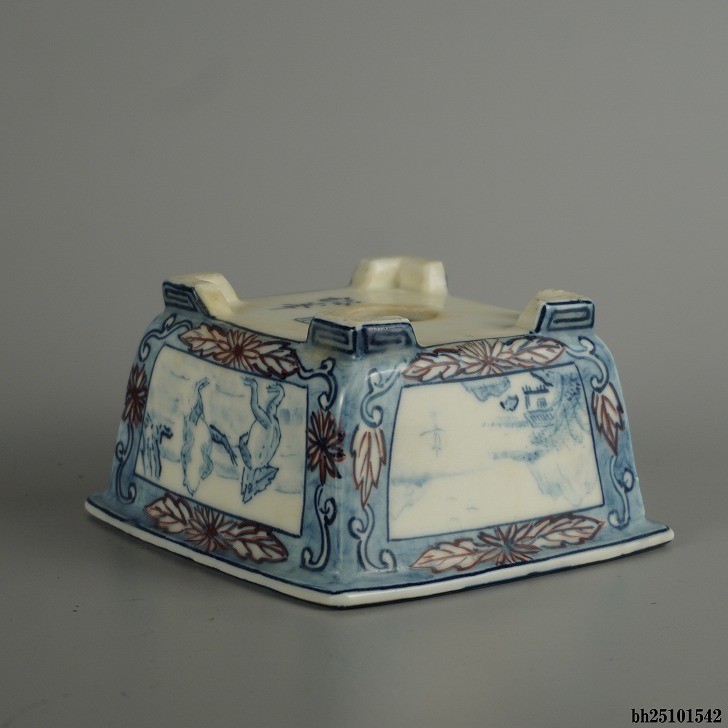 Japanese Bonsai Pot OWARI YUHO 4.6″(11.8cm) Painted Square Shohin Signed