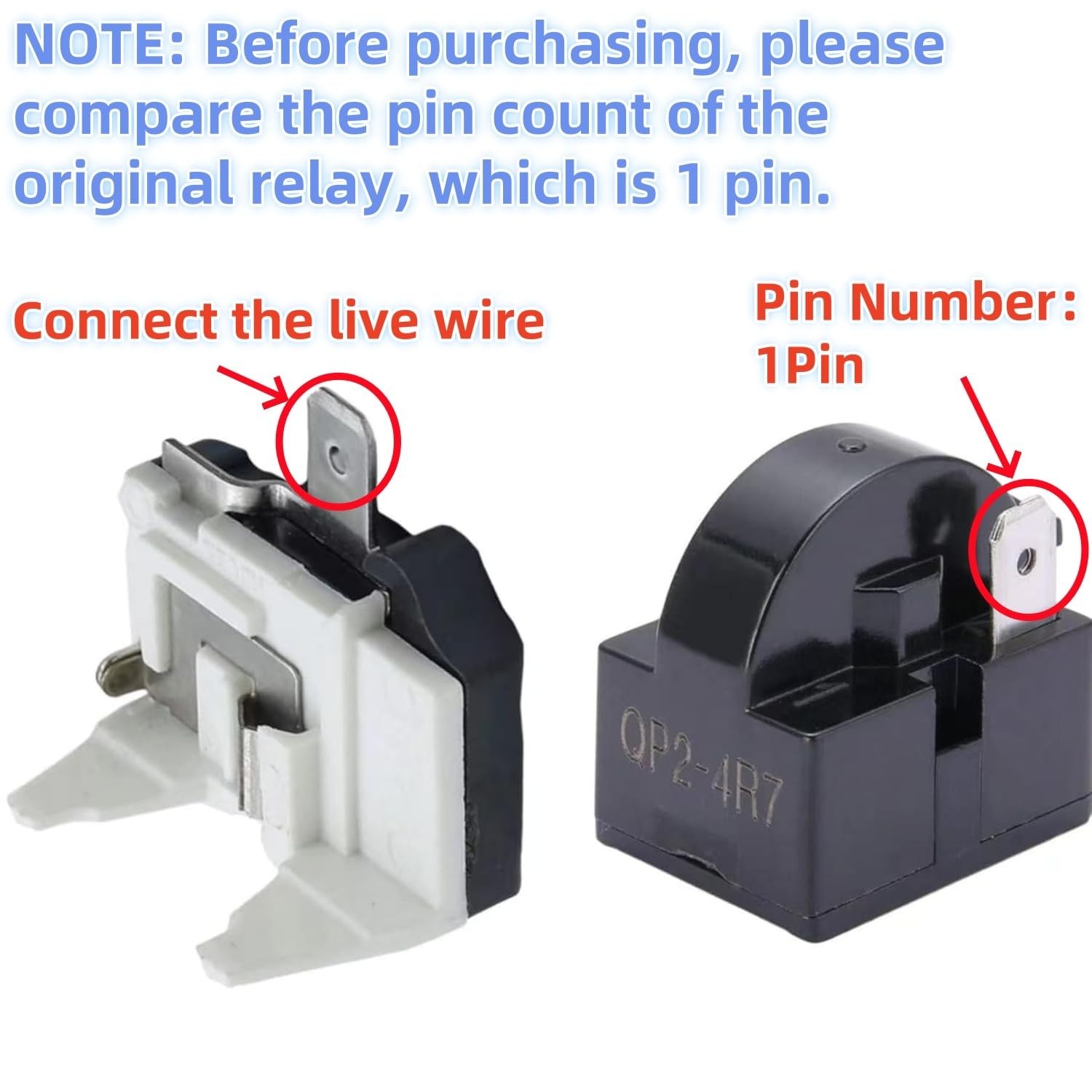 Reliable 1Pin 4.7 Ohm Refrigerator Relay and Overload Protector Kit – 12 Amps