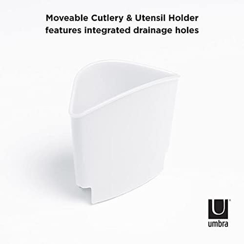 Umbra Sinkin Dish Drying Rack, in Sink or Countertop Drainer, White/Nickel | Rem