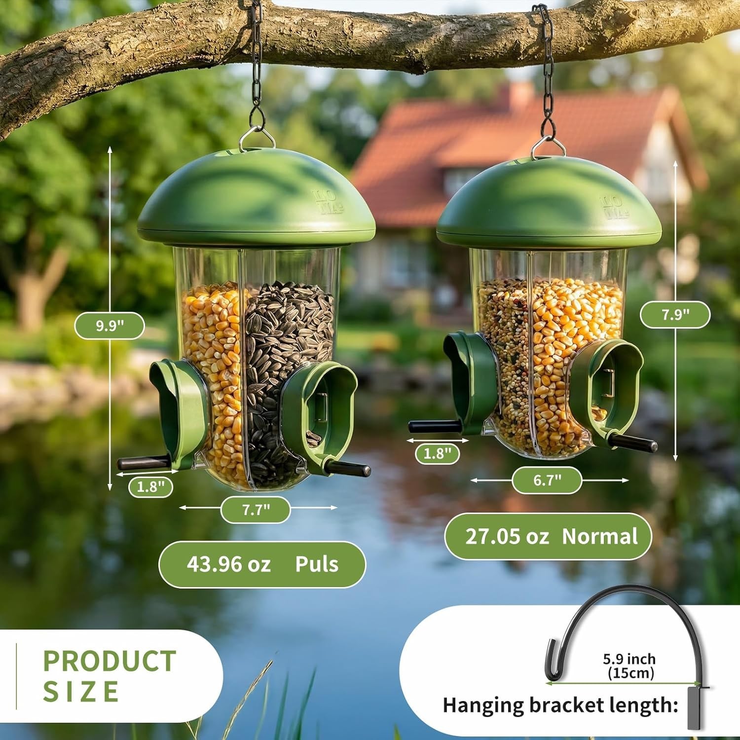 LONA Hanging Bird Feeder – Weatherproof, 3 Ports, 1.7 lb Capacity for Outdoors