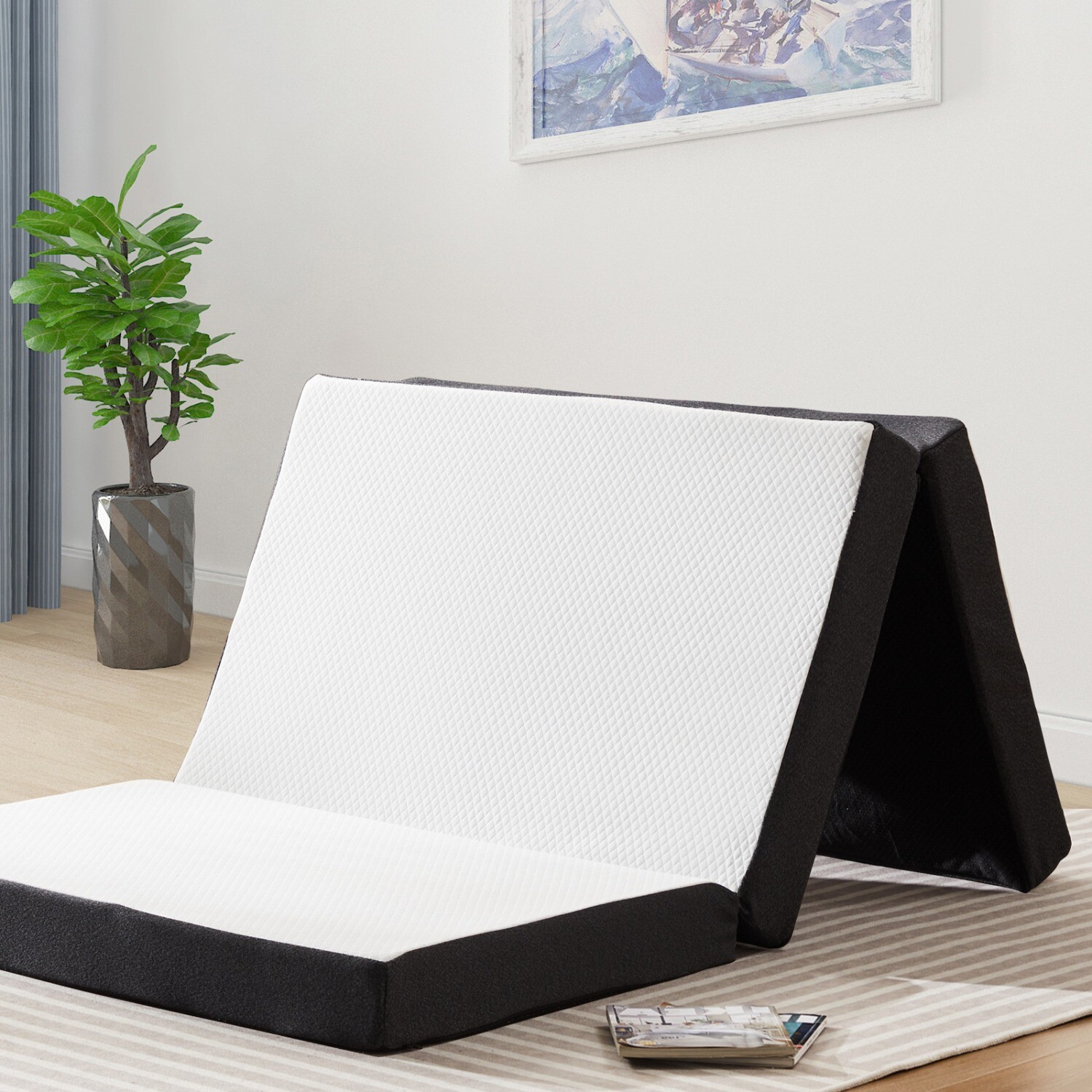 4″ Tri-fold Memory Foam Mattress, Foldable Portable Floor Bed,Washable Cover