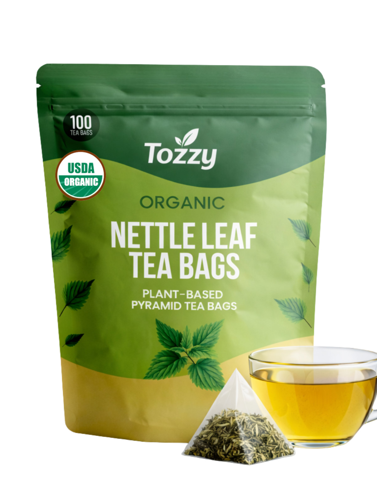 Organic Nettle Leaf Tea Bags – 100 Count (Plant-Based Pyramid Tea Bags)