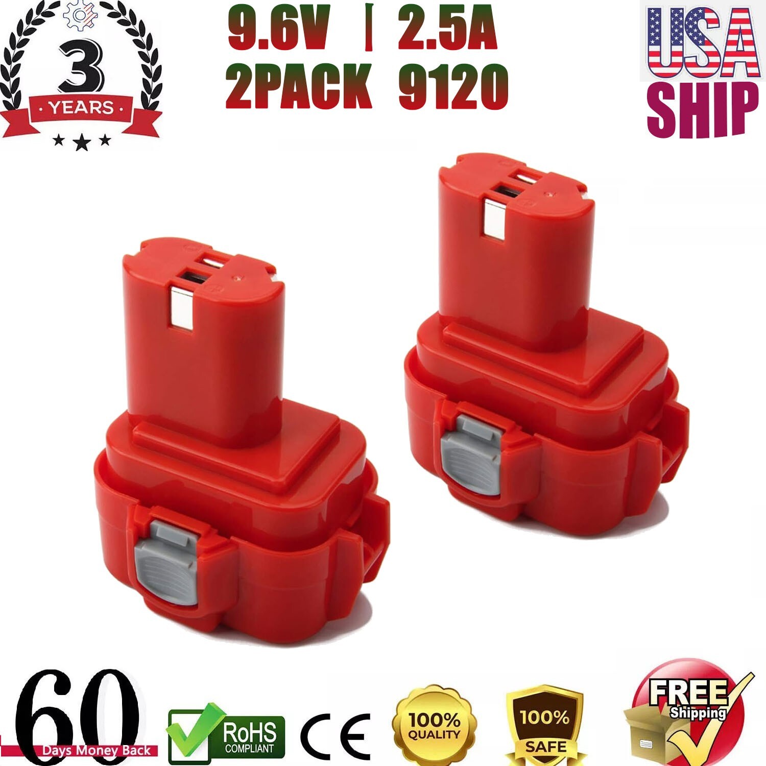 2PACK 9.6 Volt For Makita NI-MH Battery PA09 6222D 9100 9120 9122 9133 9134 9135