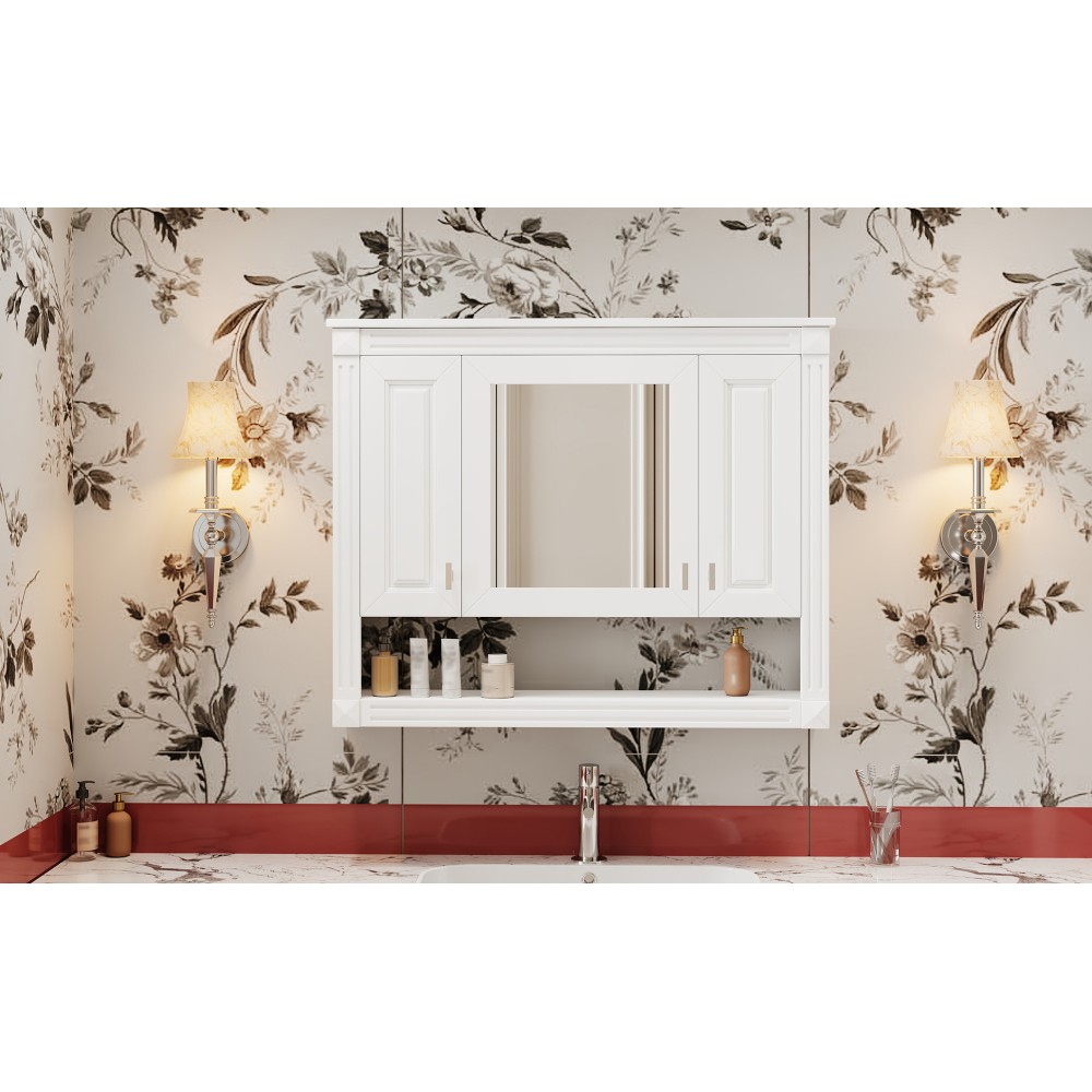 35in Bathroom Wall Cabinet w/Mirror,Wall Mounted Medicine Storage ,Open Shelf
