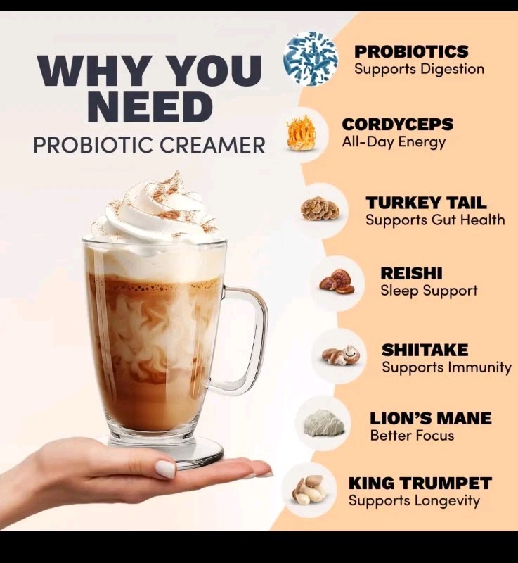 (1) Probiotic Coffee Creamer Vanilla w/ 6 Mushrooms Organic 30 Servings