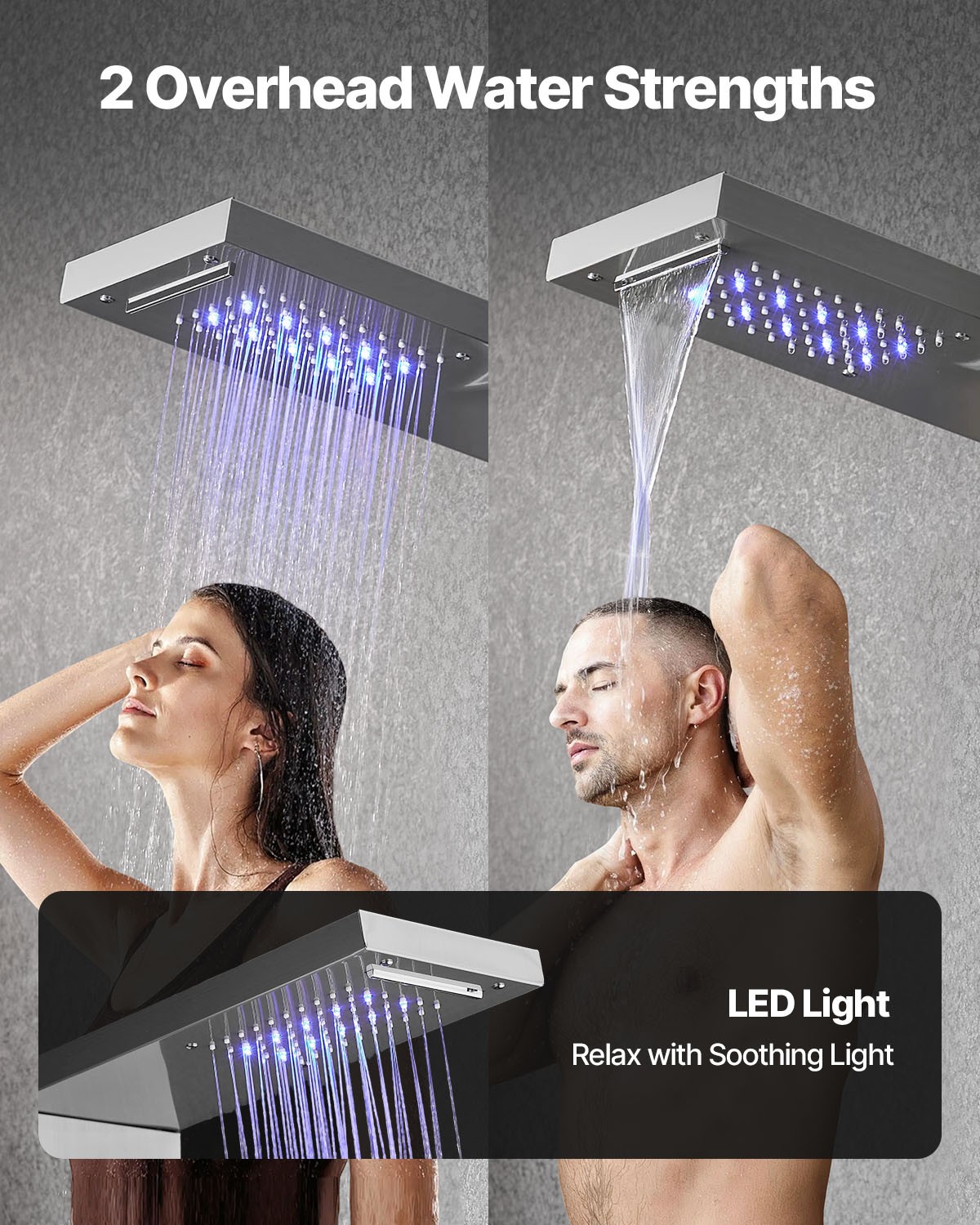 VEVOR Shower Panel Tower System Stainless Steel Column Rainfall Waterfall Head