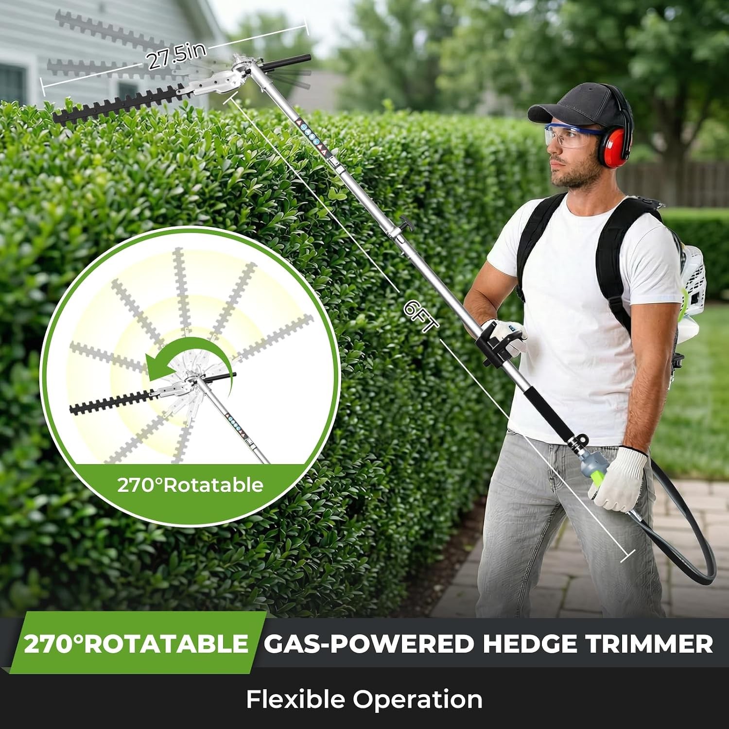 52CC Backpack 6-in-1 Multi-Functional Weed Wacker Gas Powered Hedge Trimmer