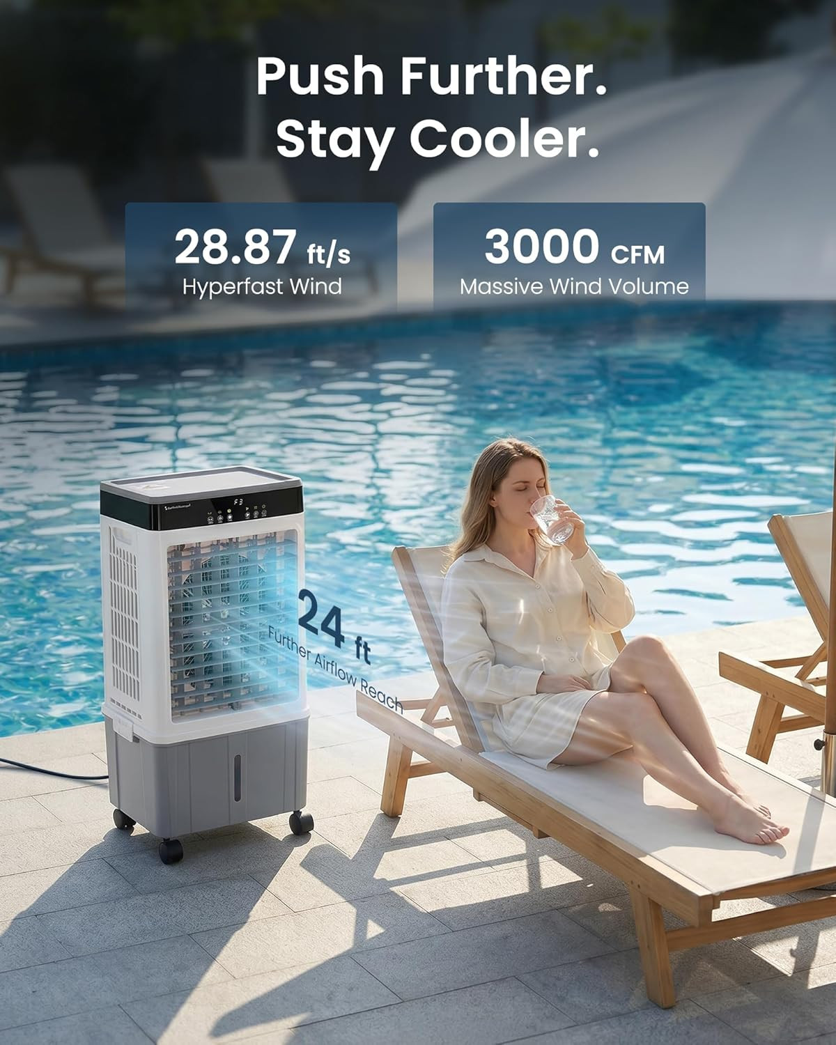 Swamp Cooler, 3000CFM 31″ Evaporative Air Cooler, 5.5Gal Removable Tank & 4 Ice