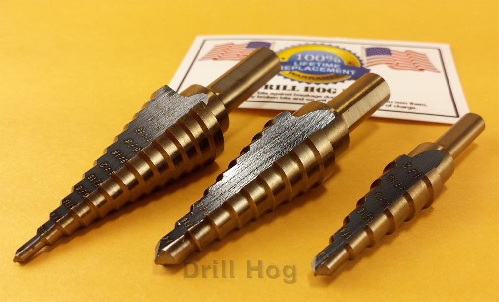 3 Pc Step Drill Bit Set REAMER Step Bit Set UNIBIT Lifetime Warranty Drill Hog®