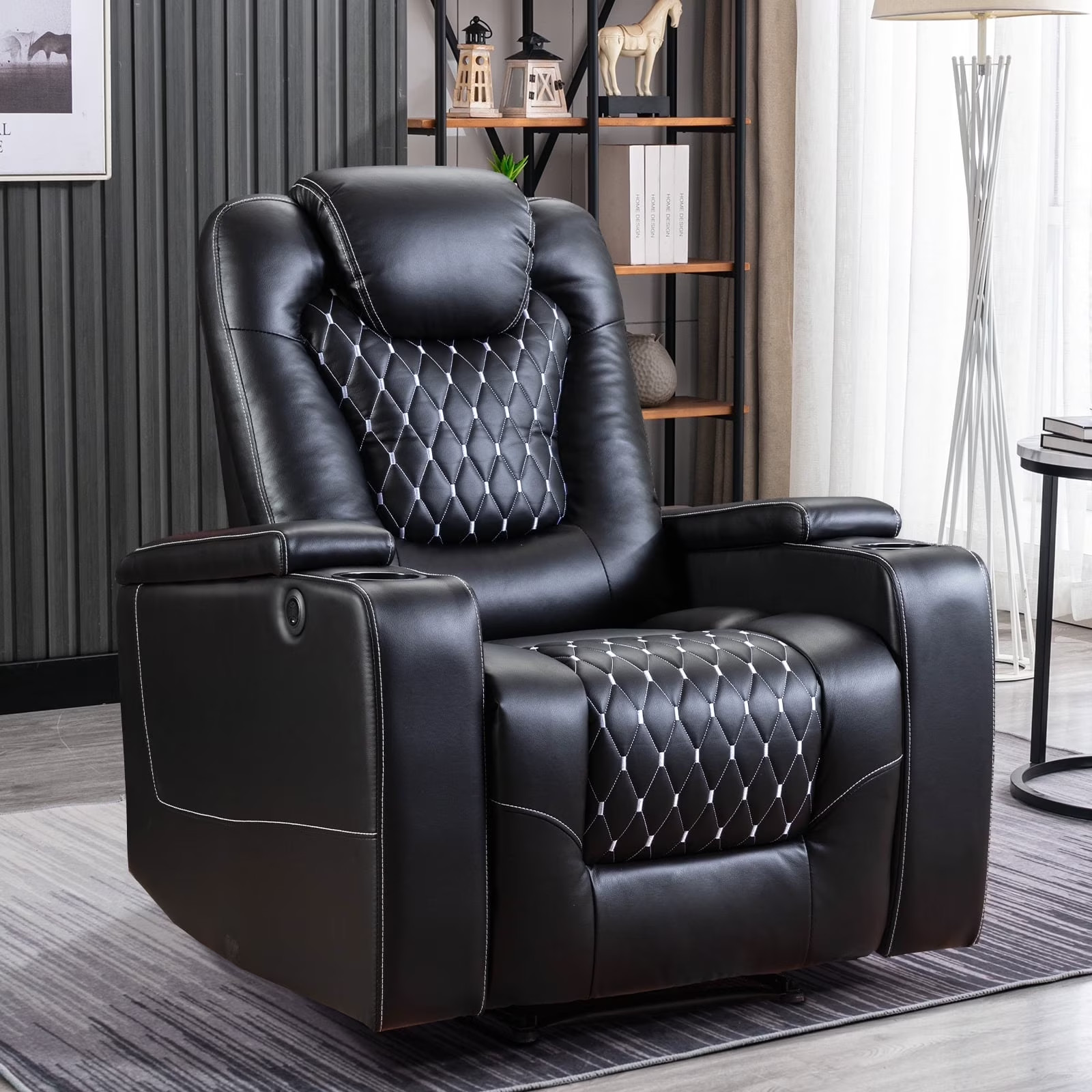 Canmov PU Leather Power Recliner Chair w/ USB Ports Cup Holders & Hidden Storage