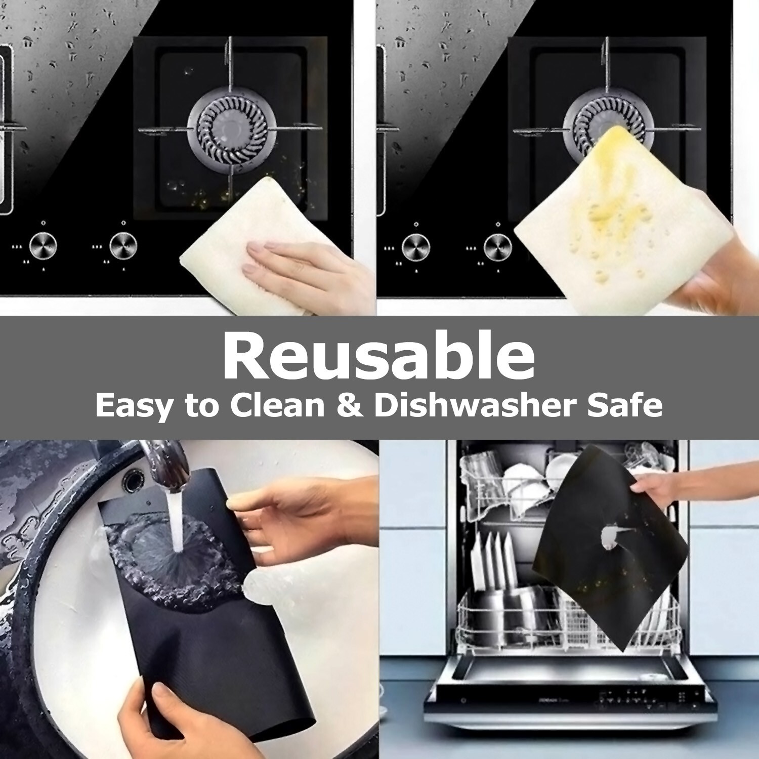 8 Reusable Non-Stick Gas Range Stove Top Burner Protectors – Easy Clean Liners