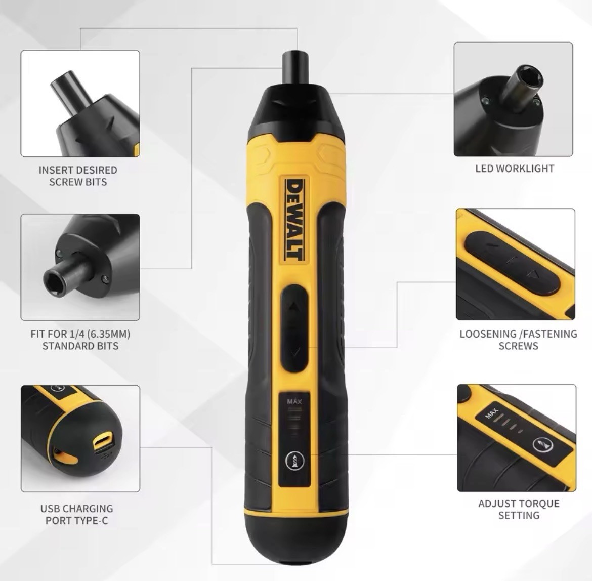 New DEWALT Cordless Electric Screwdriver 1300mAh USB Rechargeable