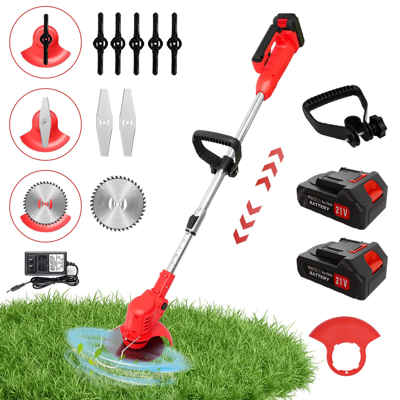 Electric Cordless Grass String Trimmer Lawn Edger Weed Wacker Cutter + 2 Battery