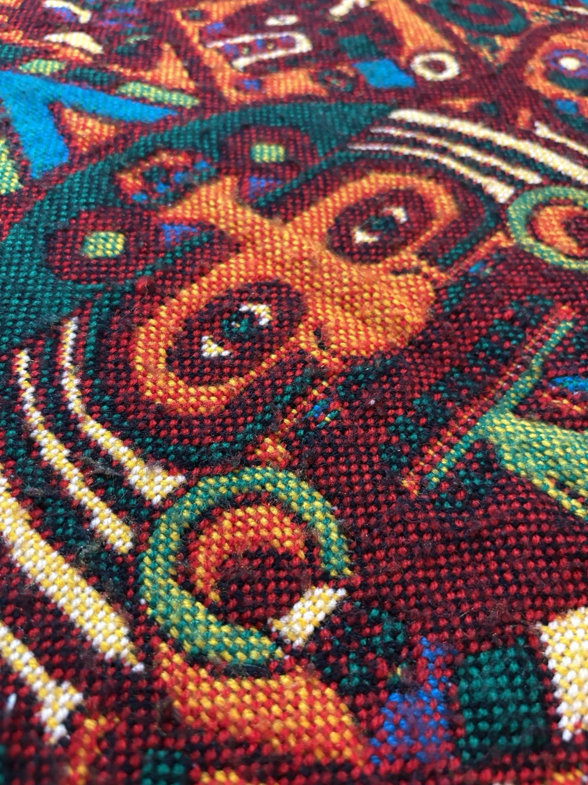 Vtg Monarca Mexico Aztec Sun Stone Calendar Blanket Tapestry Blue Queen/King