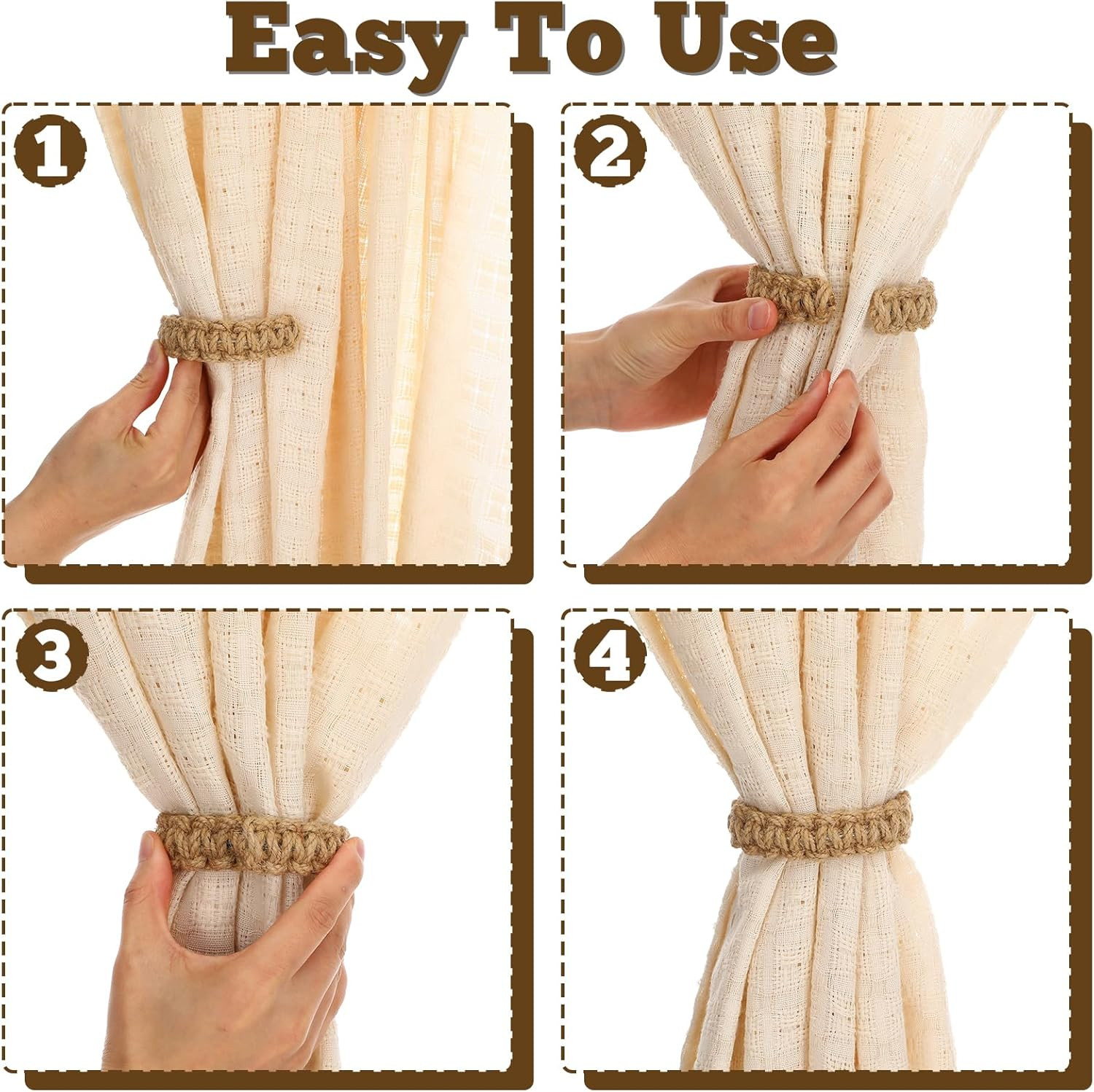 4X Twist Curtain Buckles Jute Braided Curtain Tie Rope Tieback Holder Clips US