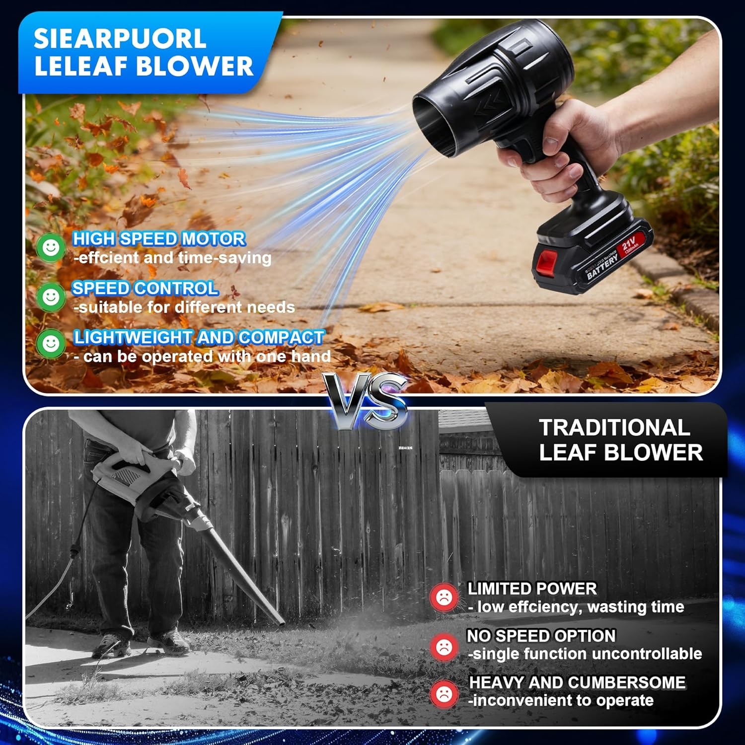 Leaf Blower Cordless – Lightweight Electric Handheld Blower with Battery