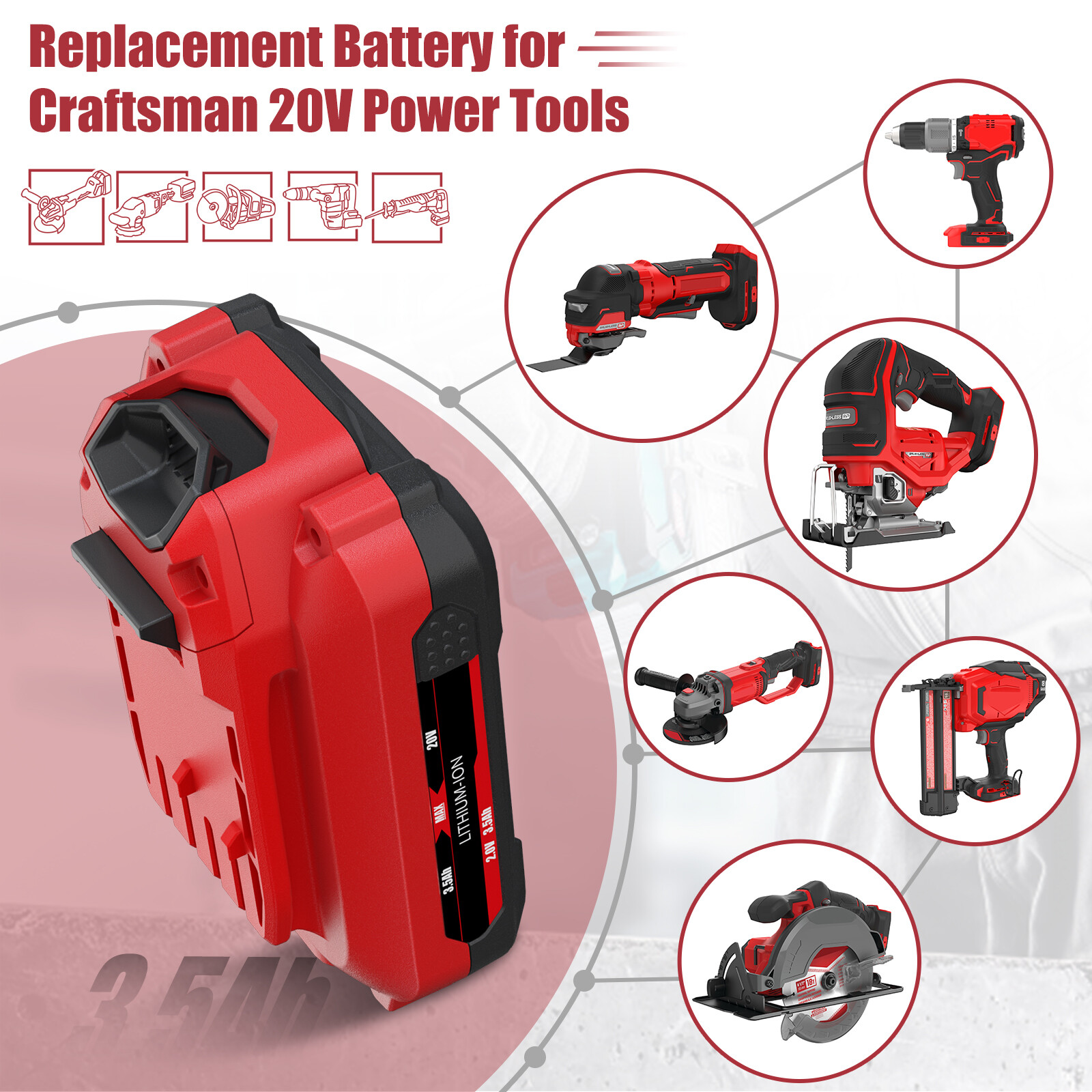 PACK For Craftsman V20 20 Volt MAX 2.0Ah Li-ion Battery CMCB204 CMCB202 CMCB206
