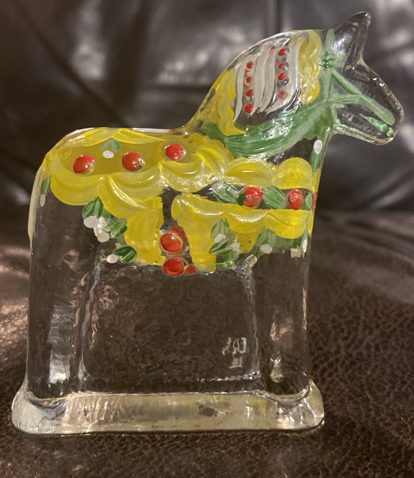 Swedish Lindshammar Glass Dala Horse Christer Sjogren hand painted made Sweden