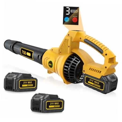 Leaf Blower Cordless, 750 CFM Handheld Leaf Blower with 2 5.5Ah Battery Yellow