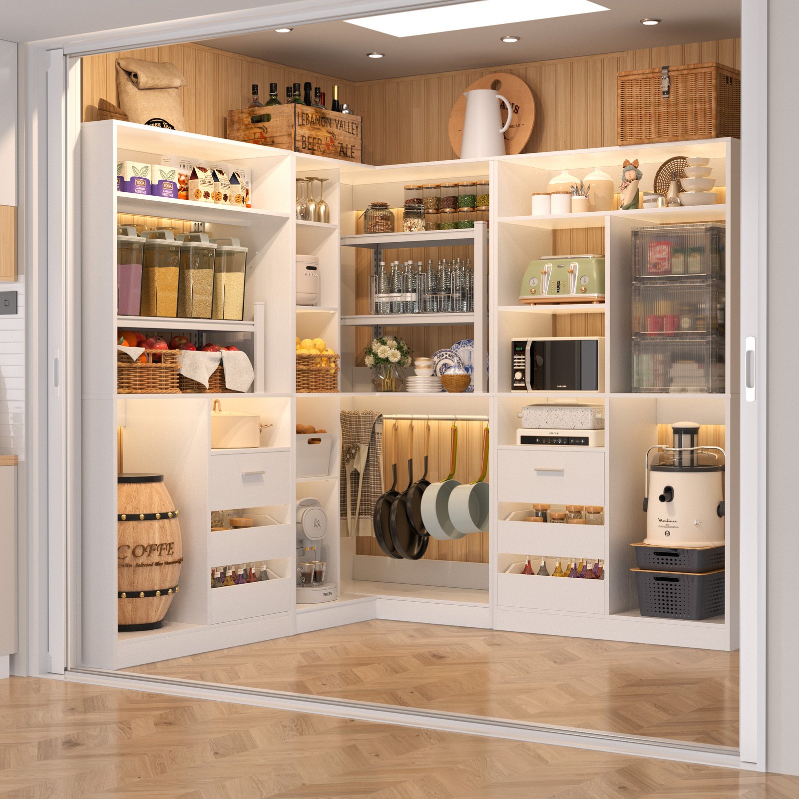 Freestanding Corner Closet System, Reversible Wardrobe Walk-in Closet Organizer