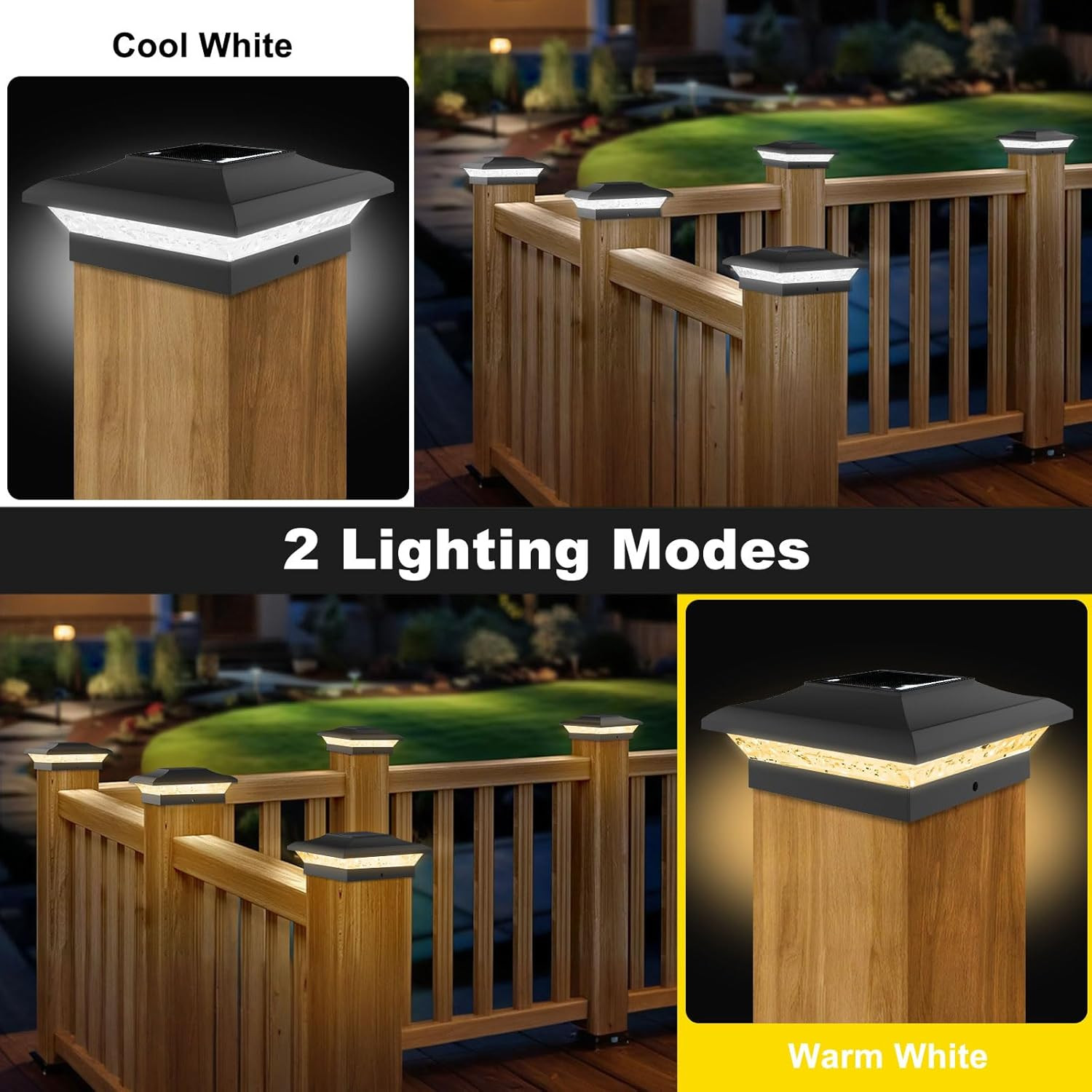 T-SUN Solar Post Cap Lights 6 Pack for 4×4 Vinyl Wooden Posts, Waterproof Outdoo