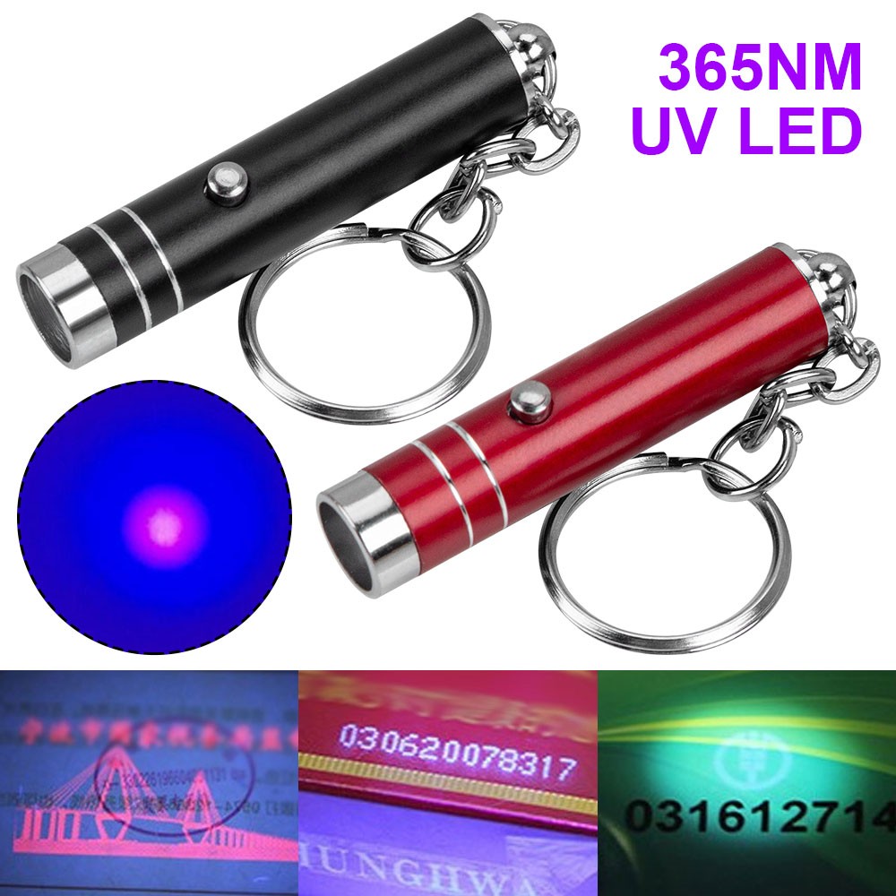 2X Mini UV LED Blacklight Light Flashlight Keychain Cash Inspection Lamp Torch