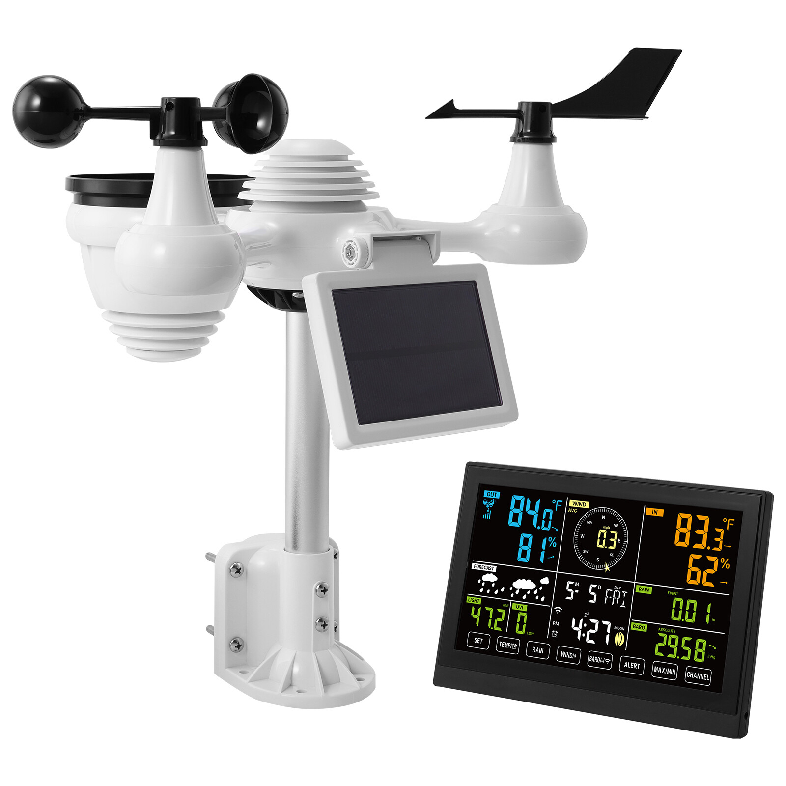 7-in-1 Wi-Fi Weather Station 7.5 in Color Display Wireless Outdoor Sensor