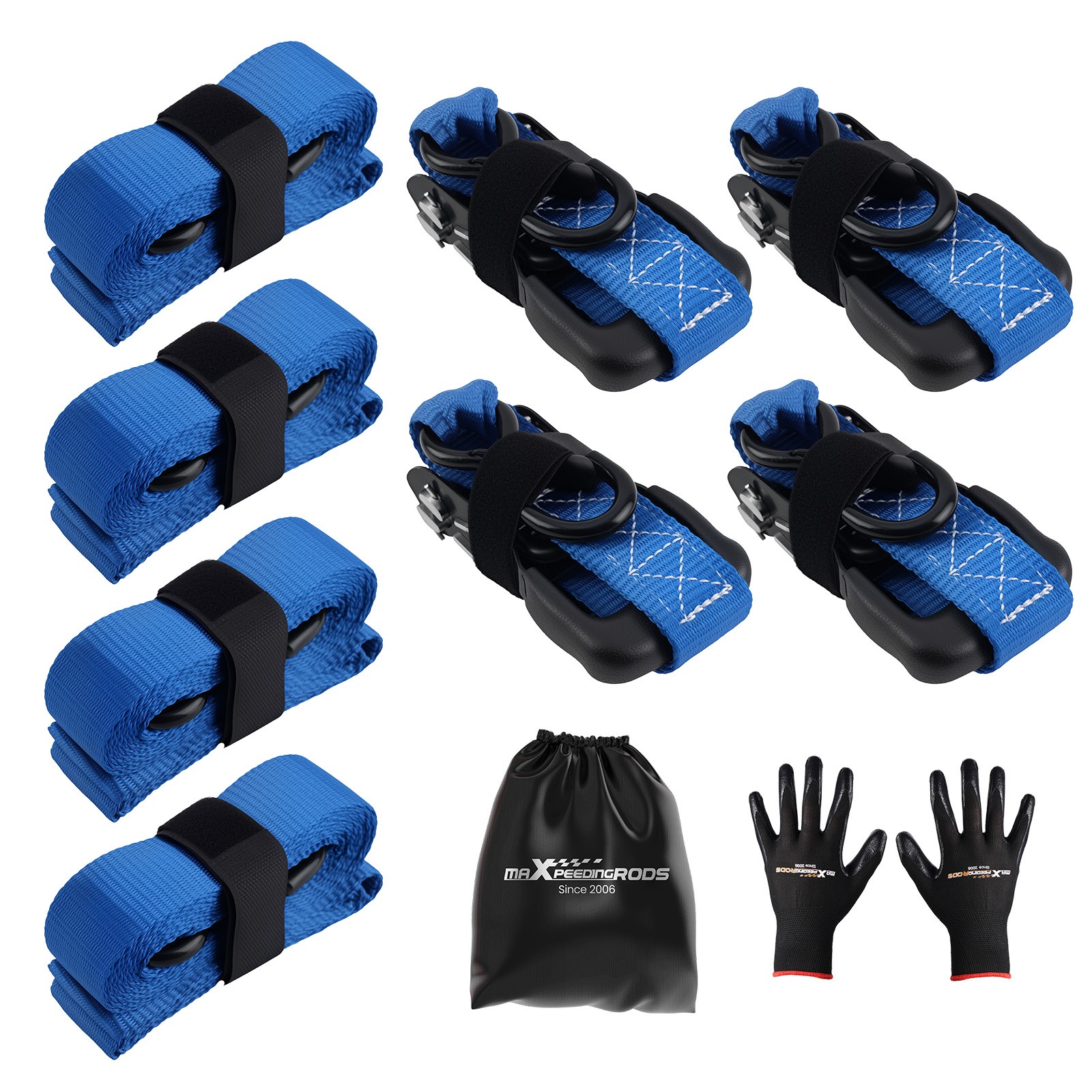 Blue 4 Pack Ratchet Tie Down Straps 1.6” x 8′ 5208 lbs for Truck Trailer