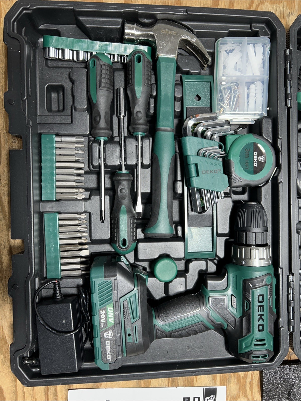 Green Drill Tool Kit Set:20V Cordless Power Drill Tool Box with Battery Electric
