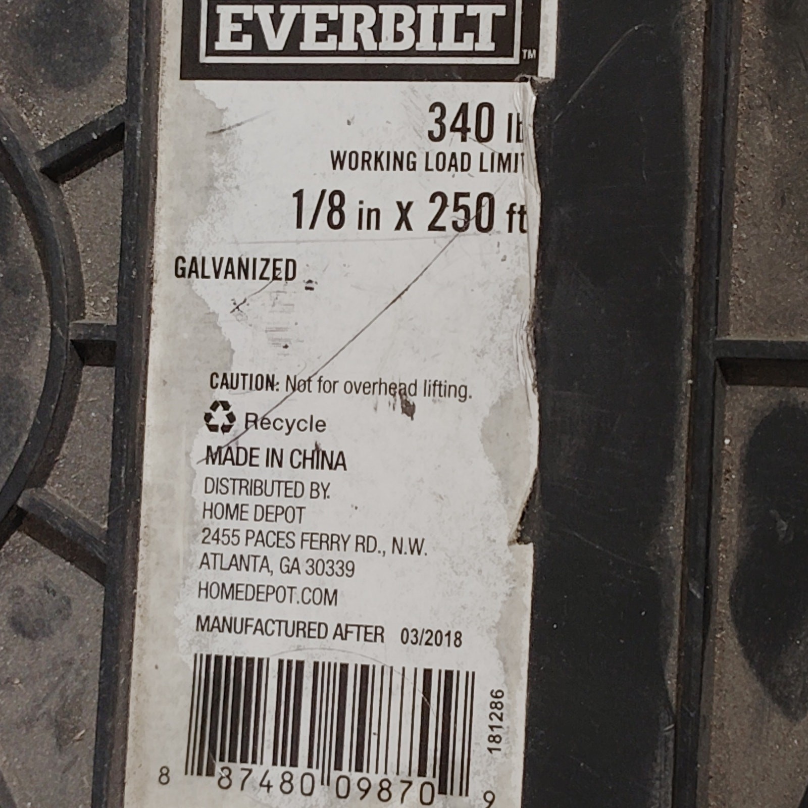 1/8 in. x 250 ft. Galvanized Vinyl Coated Steel Wire Rope – 340 lb. Load